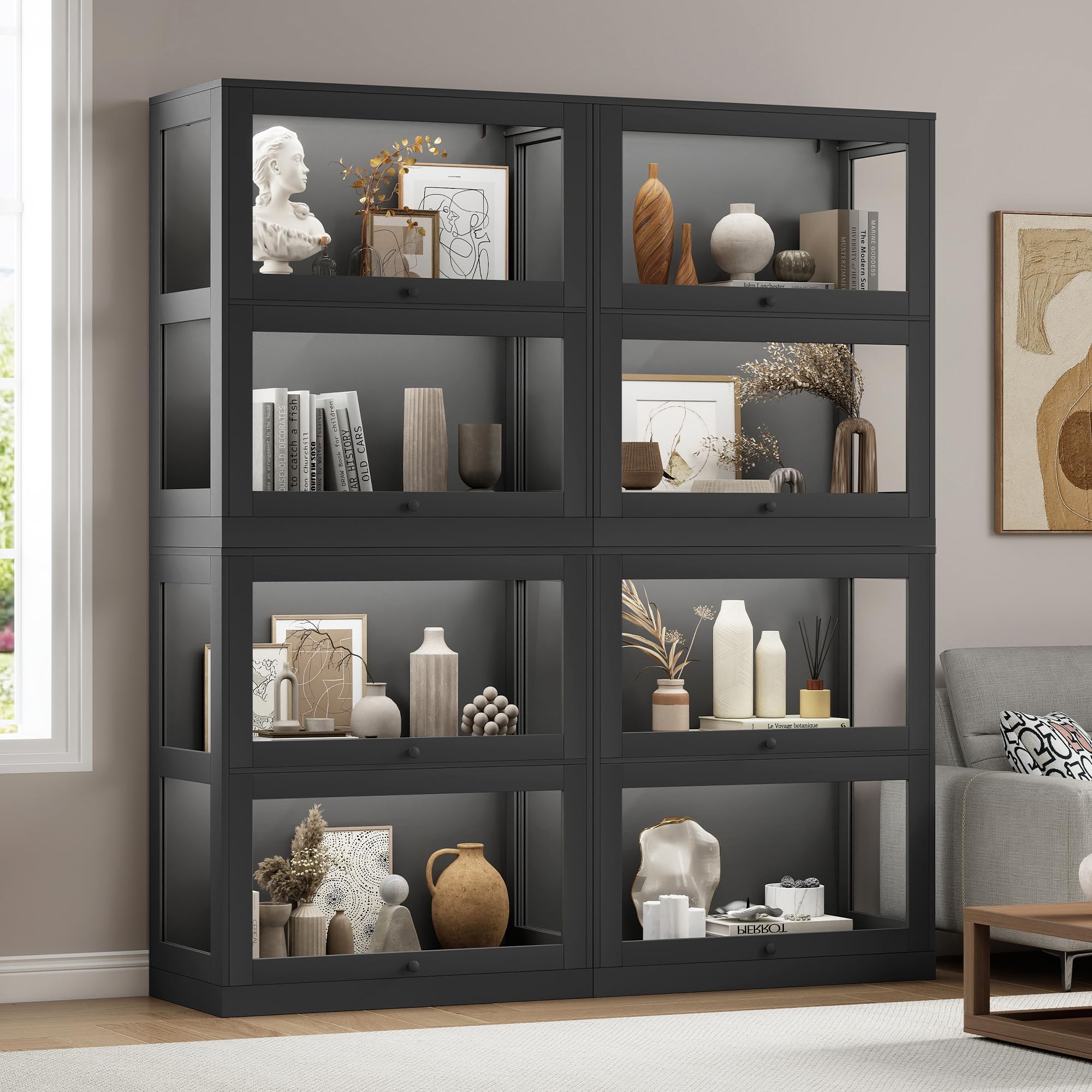 AMERLIFE 72" W DIY Modular Display Cabinet, 4-Piece Glass Display Cabinet