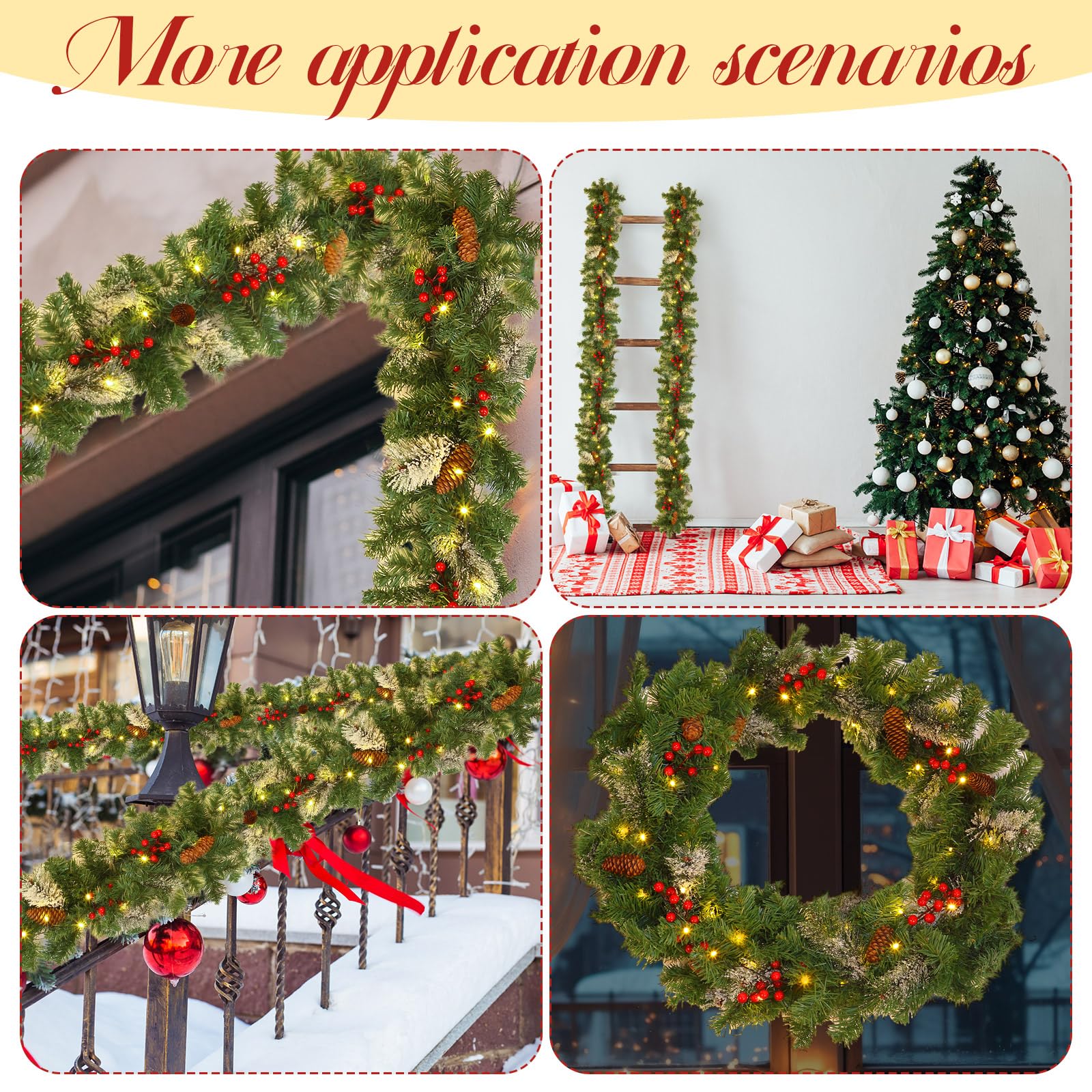 Daifunli Künstliche Weihnachtsgirlande mit 50 LED-Lichtern, 2,9 m, rauchige Tannengirlande, Dekoration für Zuhause, Kaminsims, Treppen, Kamin, 4 Stück
