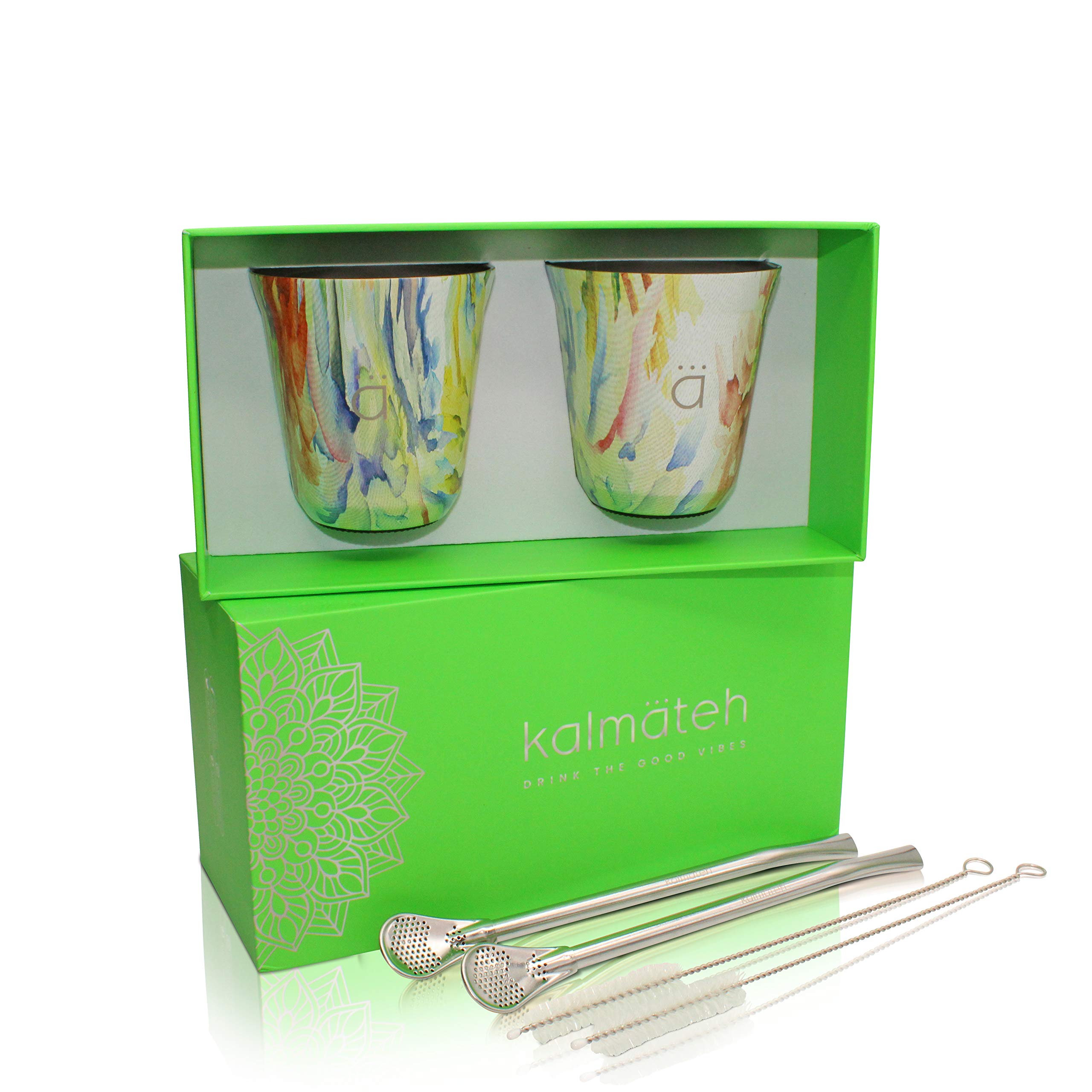 Kalmateh Petite Yerba Mate Gourd- Includes Bombilla Straw, Cleaning Brush and Gift Box- Double Walled 18/8 Stainless Steel (1 unit, 5oz)