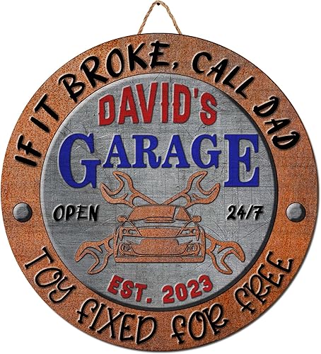 V VIBEPY Letrero de madera personalizado para garaje, patrón de acero, decoraciones de garaje, decoración de cueva para hombres, accesorios de