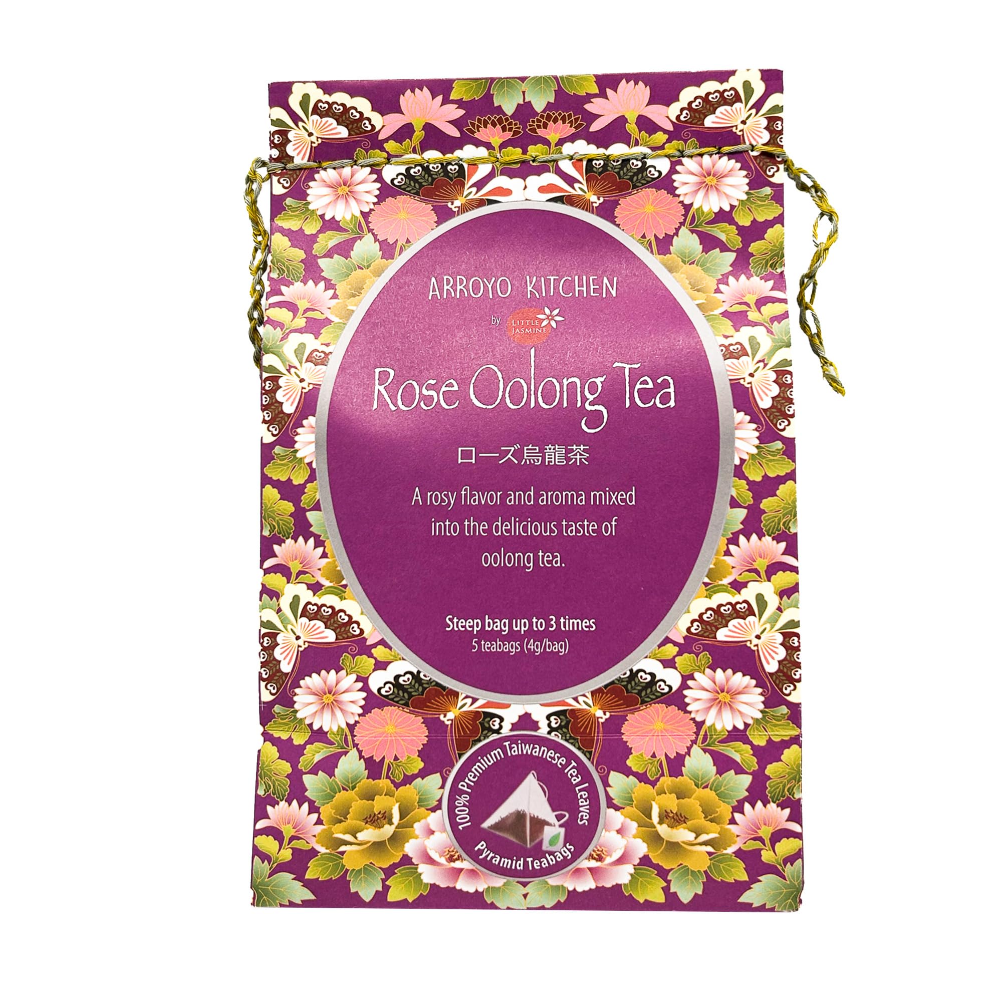 Arroyo Kitchen by Little Jasmine, Non-GMO Rose Oolong Tea Bag, 4 Gr of Premium Taiwanese Whole Tea Leaves and Flowers per Bag, PLA Tea Bag, Brew Hot or Cold