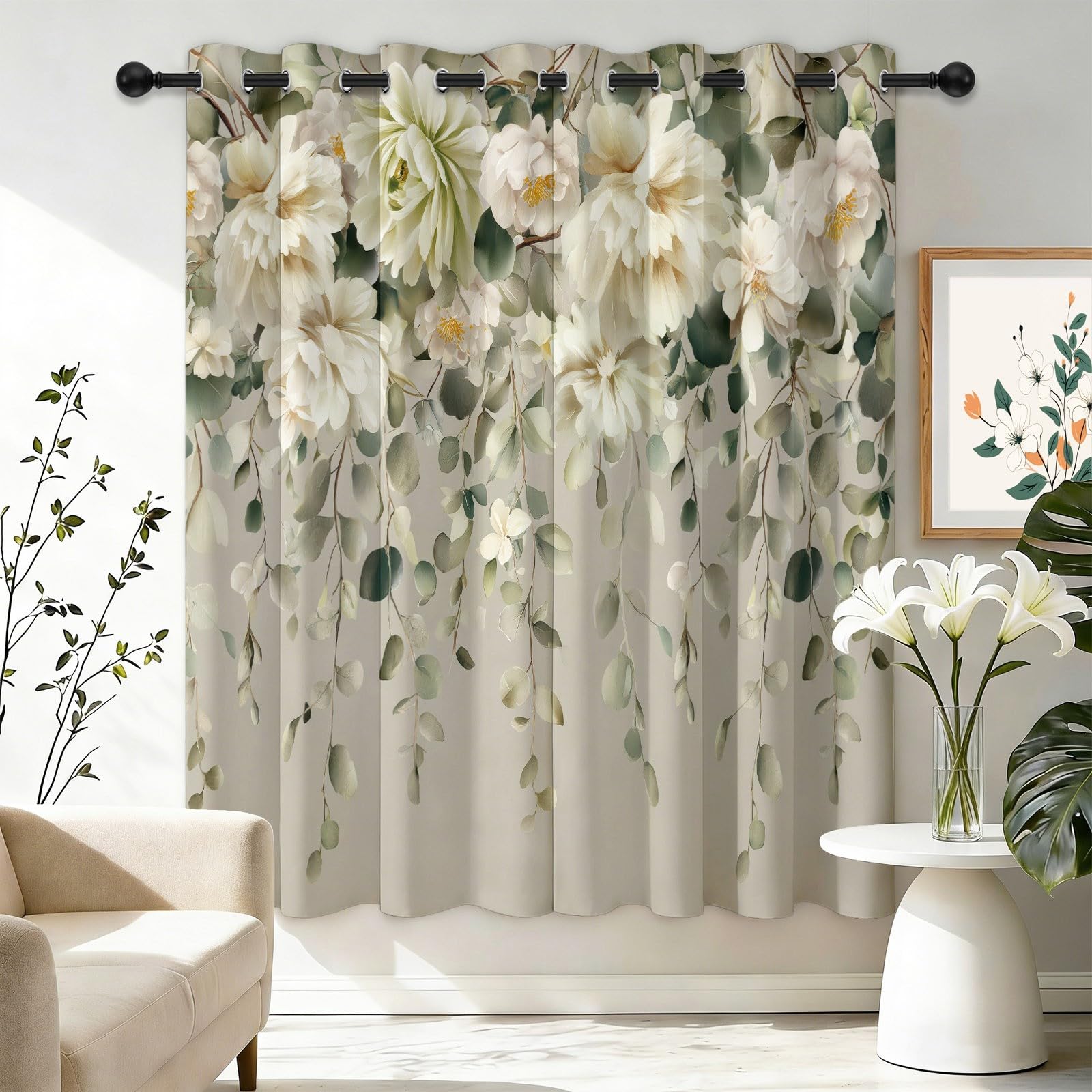 Rideau isolant anti froid et chaleur à motifs pivoine 132x240 cm
