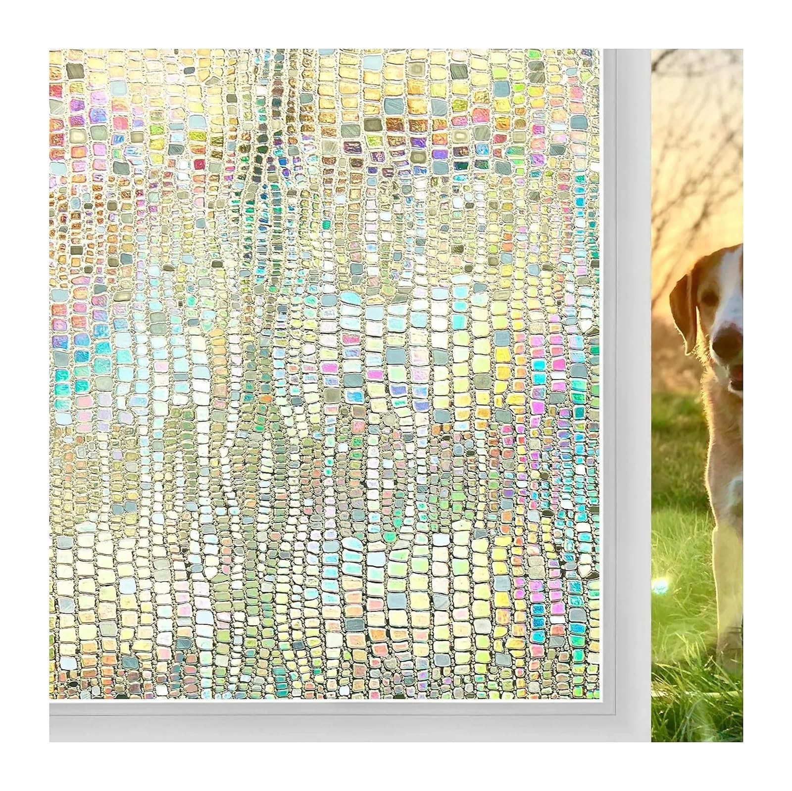Window Film Privacy Window Privacy Film Stained Glass Clings 3D Rainbow Decorative Stickers Non Adhesive Static Frosted(45x200cm)