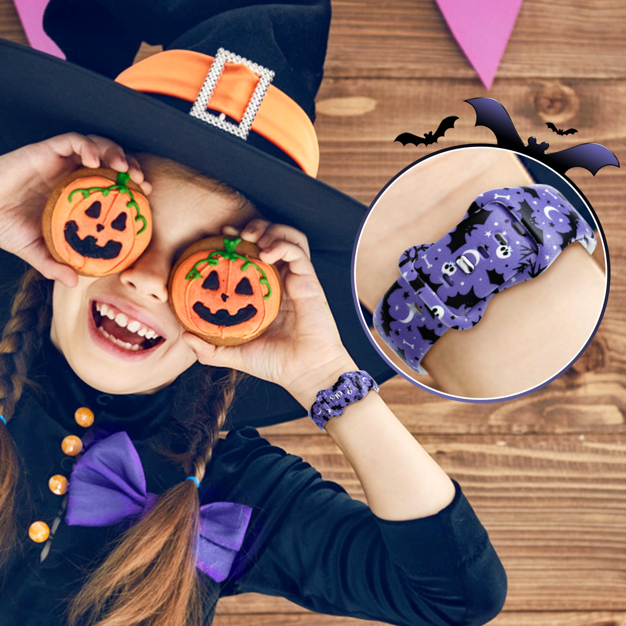 Halloween-Armband, kompatibel mit Apple Watch, 41 mm, 40 mm, 38 mm, Silikon, Kürbis-Violett, Fledermaus-Armband für Damen und Herren, niedliches, modisches und leichtes Armband mit iWatch Serie 9, 8,