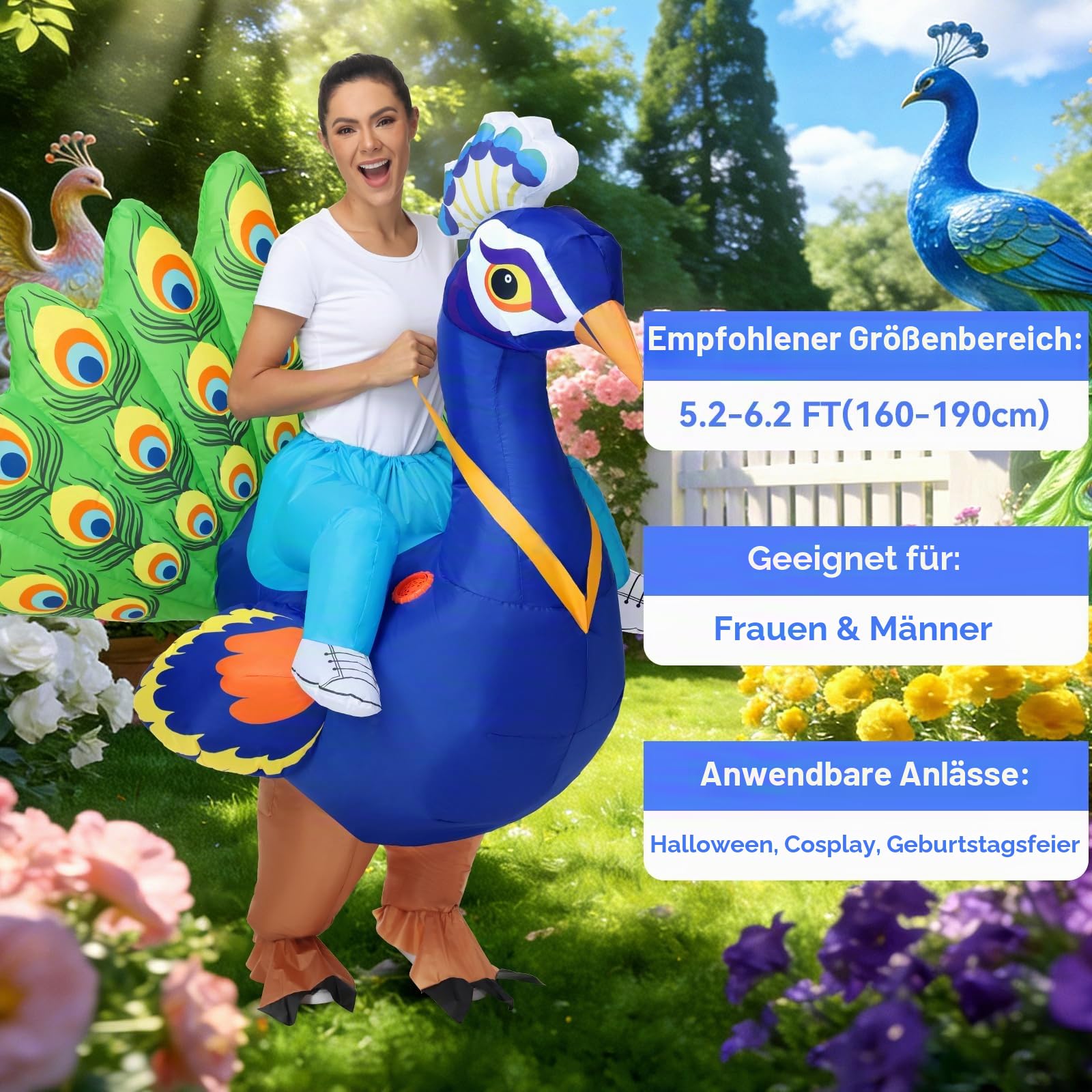 Aufblasbares Pfauen Kostüm für Erwachsene Frauen Pfau Halloween Biow Up Kostüme für Frauen Männer Cosplay Party Karneval Geburtstag