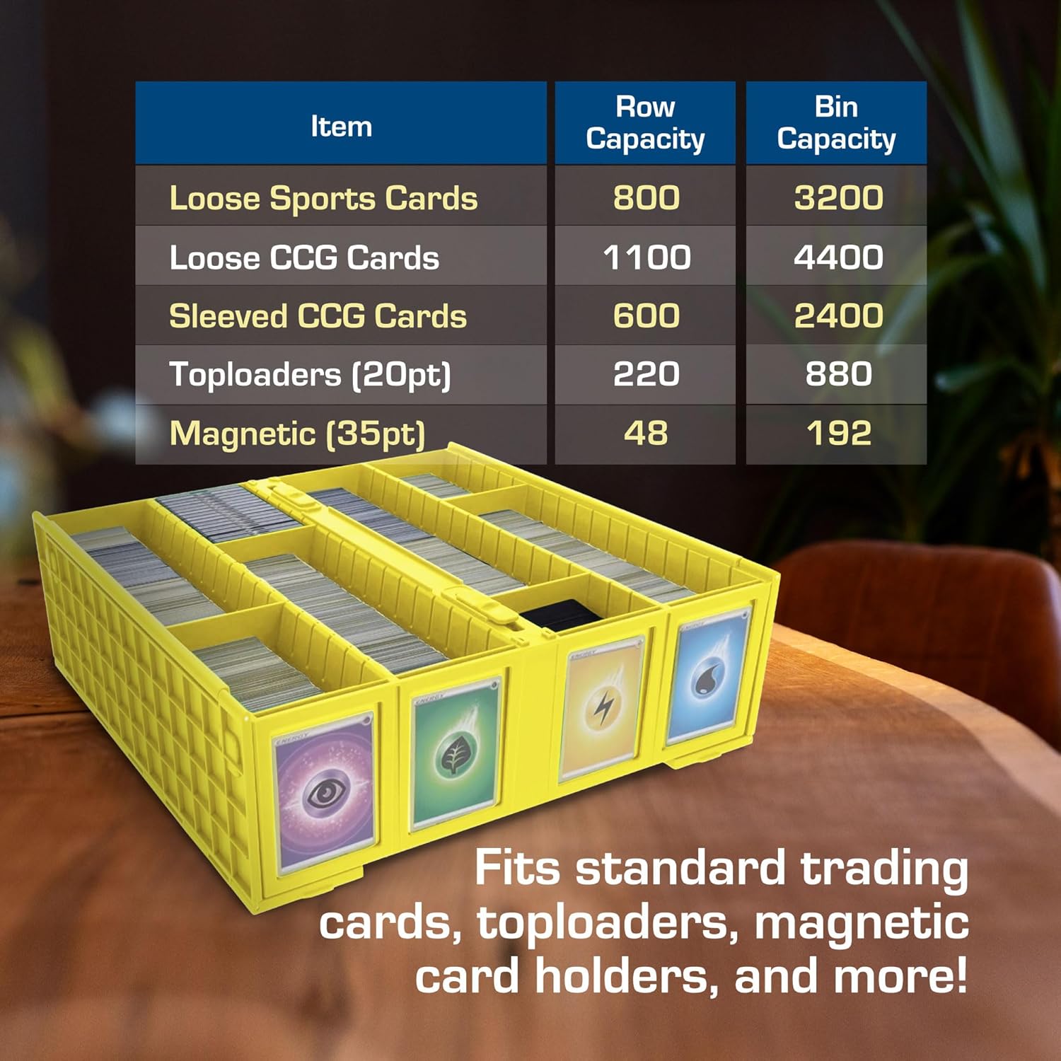 BCW Collectible Card Bin - Single Yellow | Holds 3200 Cards | Includes 4 Card Storage Partitions