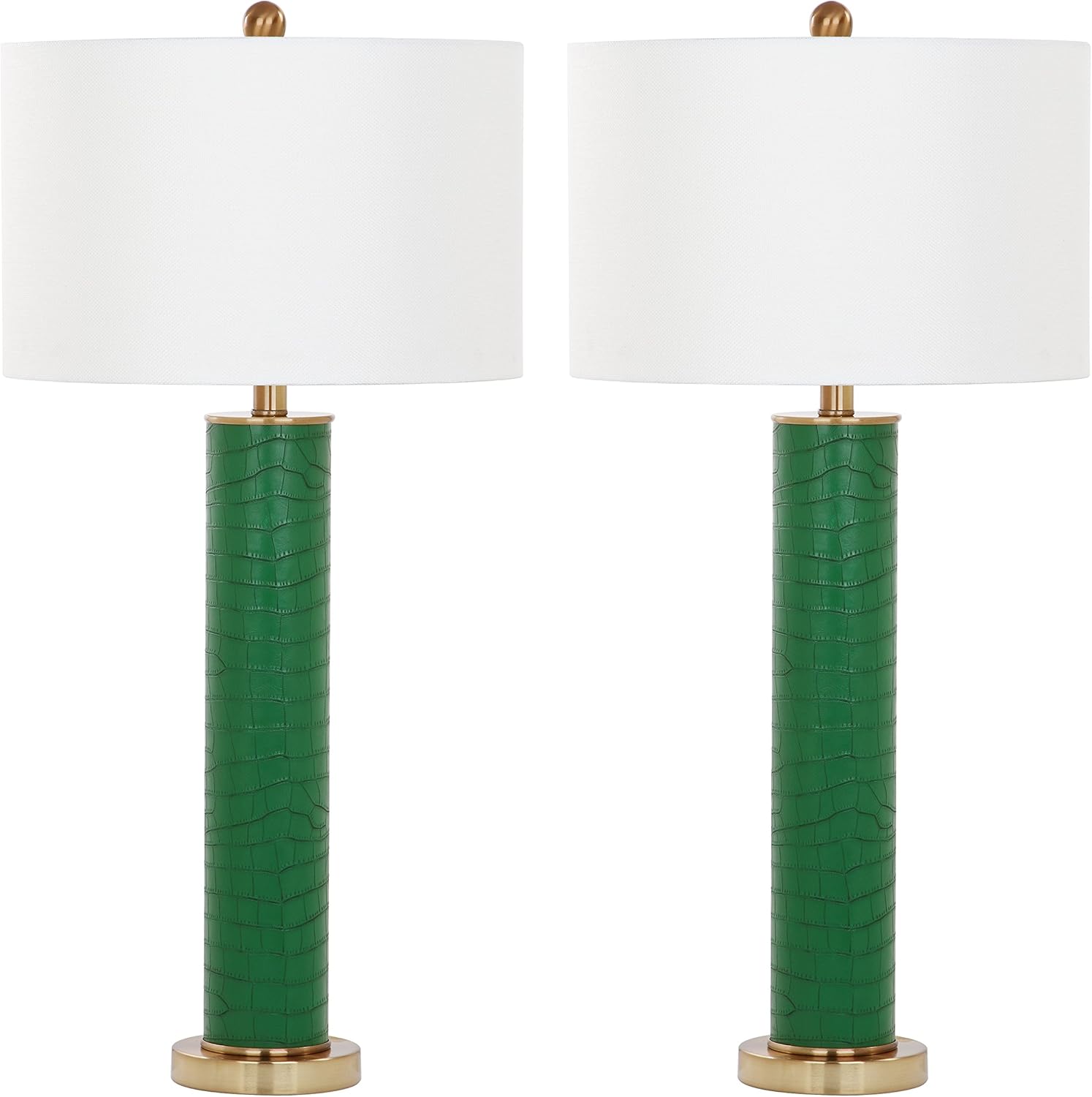 SAFAVIEH Lighting Collection – Set of 2 Ollie Modern Contemporary Cream Faux Woven Leather 32-Inch Table Lamps, LED Bulbs Included, Bedroom Living Room Home Office (LIT4404L-SET2)