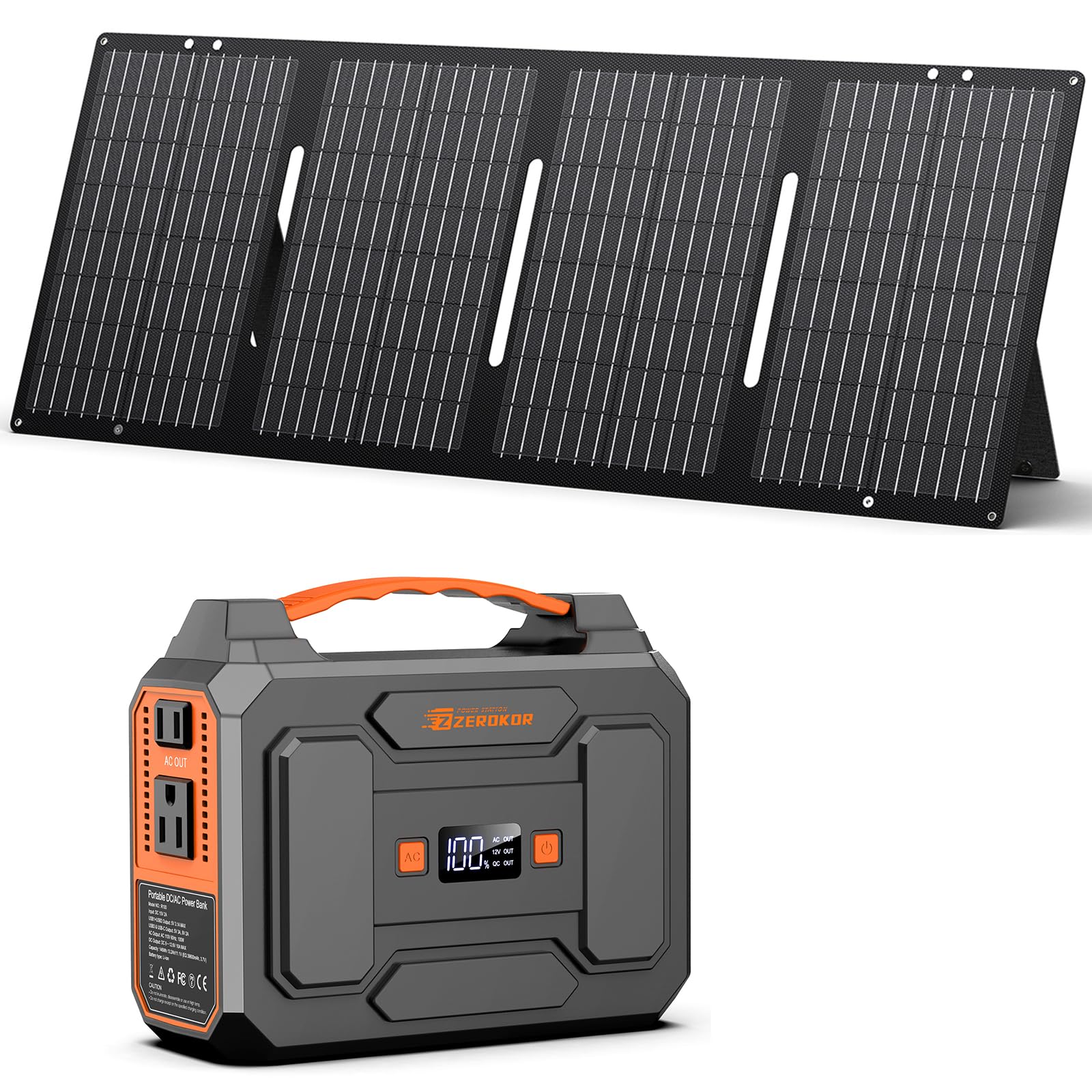 Portable Power Station with Foldable Solar Panel 60W Included 110V 100W AC Outlet Portable Solar Power Pack Generator