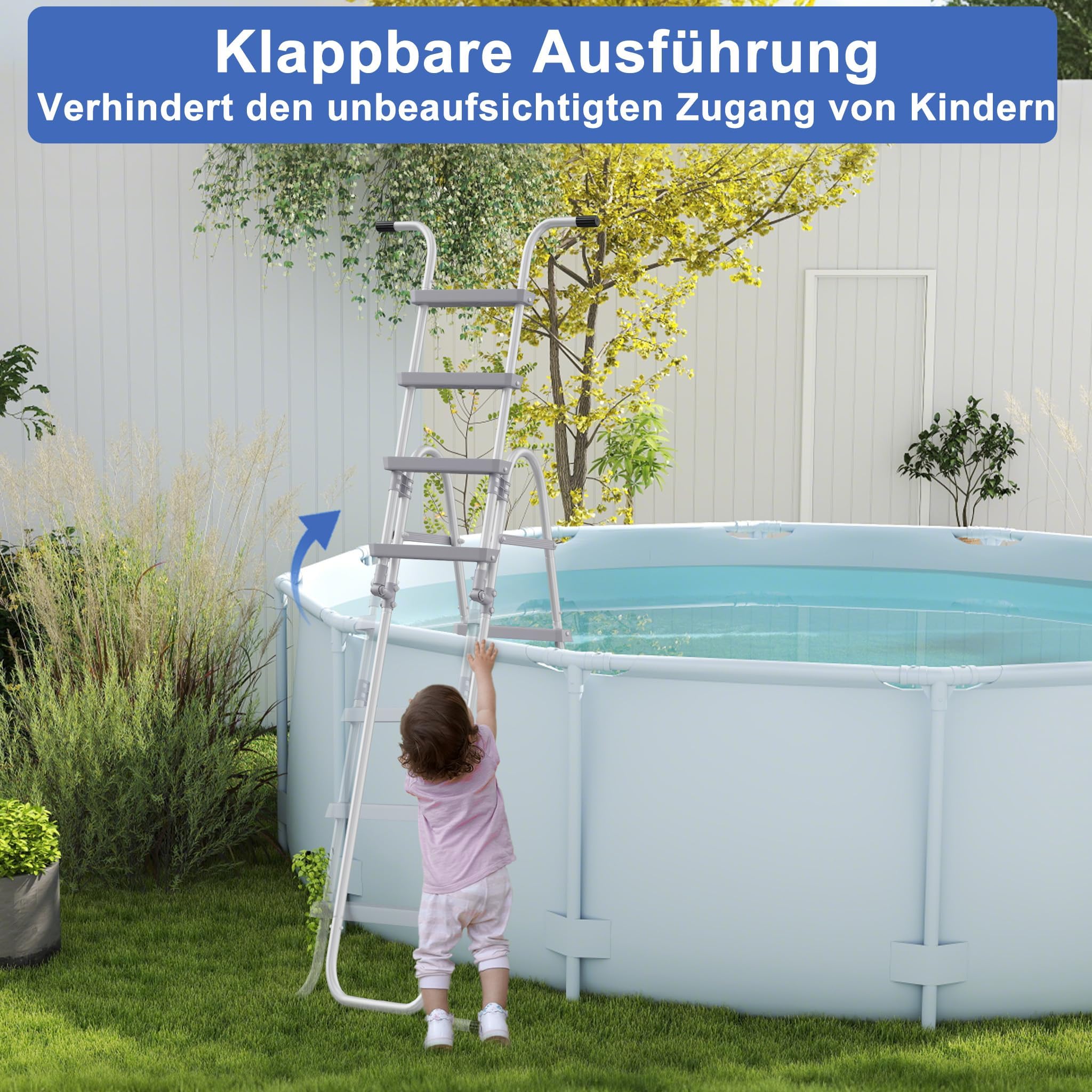 Échelle de piscine à 4 marches en métal pour piscine hors-sol jusqu'à 130 cm réversible charge maximale 150 kg gris