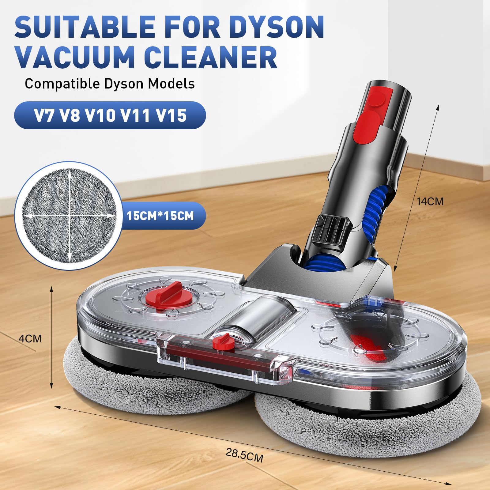 NIKYJM Testa di Mocio Elettrico per Aspirapolvere Dyson V7 V8 V10 V11 V15 Spazzola Lavapavimenti per Dyson con Serbatoio Rimovibile, Contenitore di Riempimento e 8 Panni Lavabili