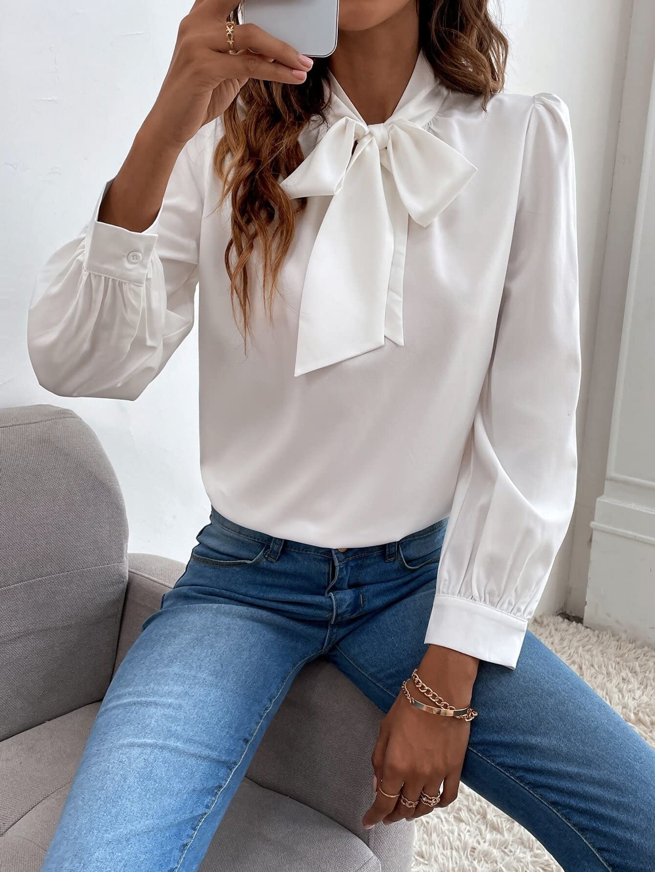 chiffon balloon sleeve blouse