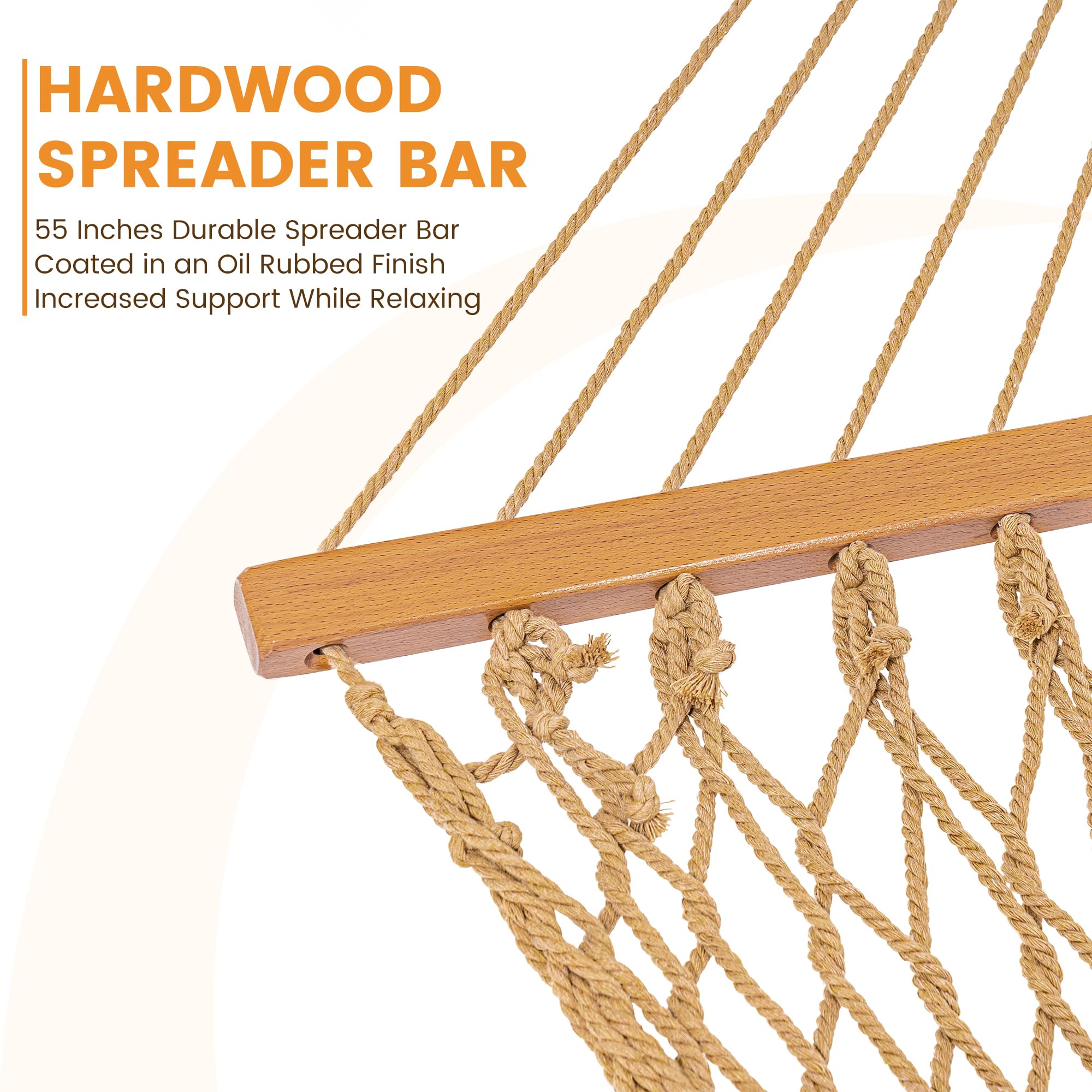 Lazy Daze Hamaca de cuerda tejida a mano doble para exteriores, se adapta a soporte de 12 a 14 pies | Hamaca de 11 pies para 2 personas, con barra separadora, correas de árbol, mosquetones, cadenas, capacidad de 450 libras