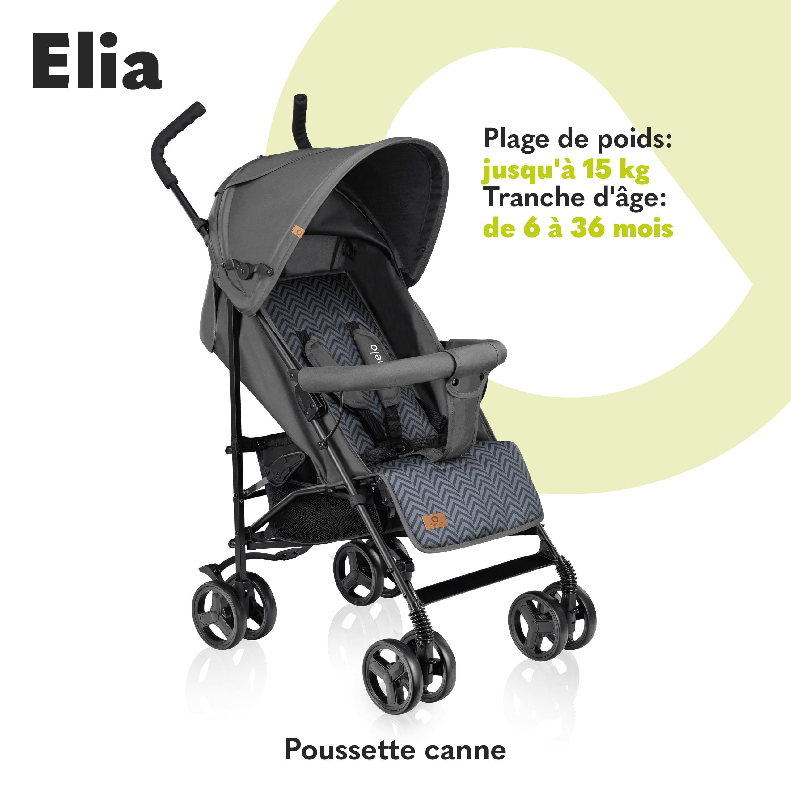 LIONELO Elia poussette canne à 15 kg, réglage du dossier jusqu’à la position couchée, grand panier, système de pliage rapide, moustiquaire