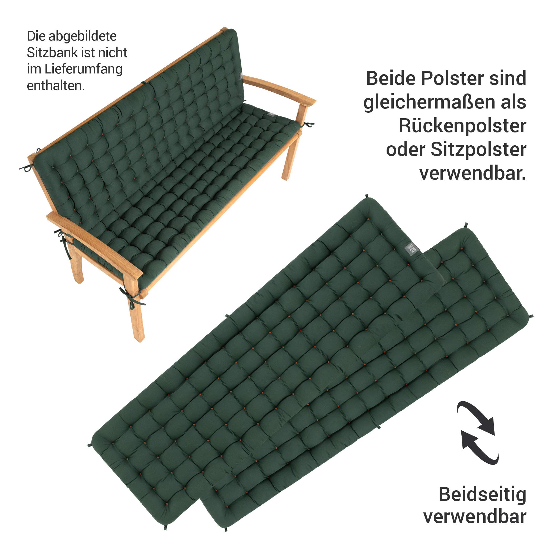 Poduszka na ławkę ogrodową z oparciem, wygodna poduszka do siedzenia – ortopedyczna poduszka do siedzenia, nadaje się do prania w temperaturze do 95°C, Made in Germany (zielony