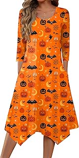 Midi Women 3/4 Sleeve Dress Casual Dresses with Pockets 2025 Fall A Line Dress Elegant Formal Modest Dresses