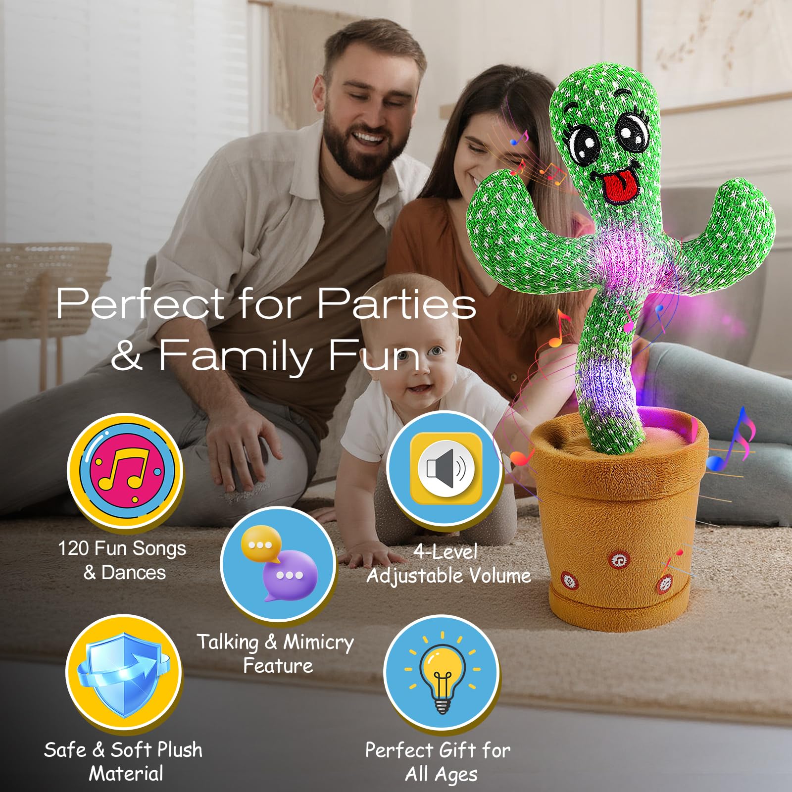 Cactus parlante danzante per bambini, cactus cantante con 120 canzoni+danza+registrazione+LED, imitazione registrazione cactus giocattoli regalo per bambini 0-6 6-12 mesi (style7)
