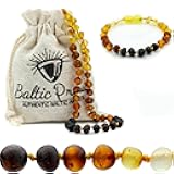 Baltic Proud Amber Necklace and Bracelet Gift Set (Unisex Rainbow Raw 12.5 Inches/5.5 Inches) - Certified Premium Quality Raw Baltic Sea Amber