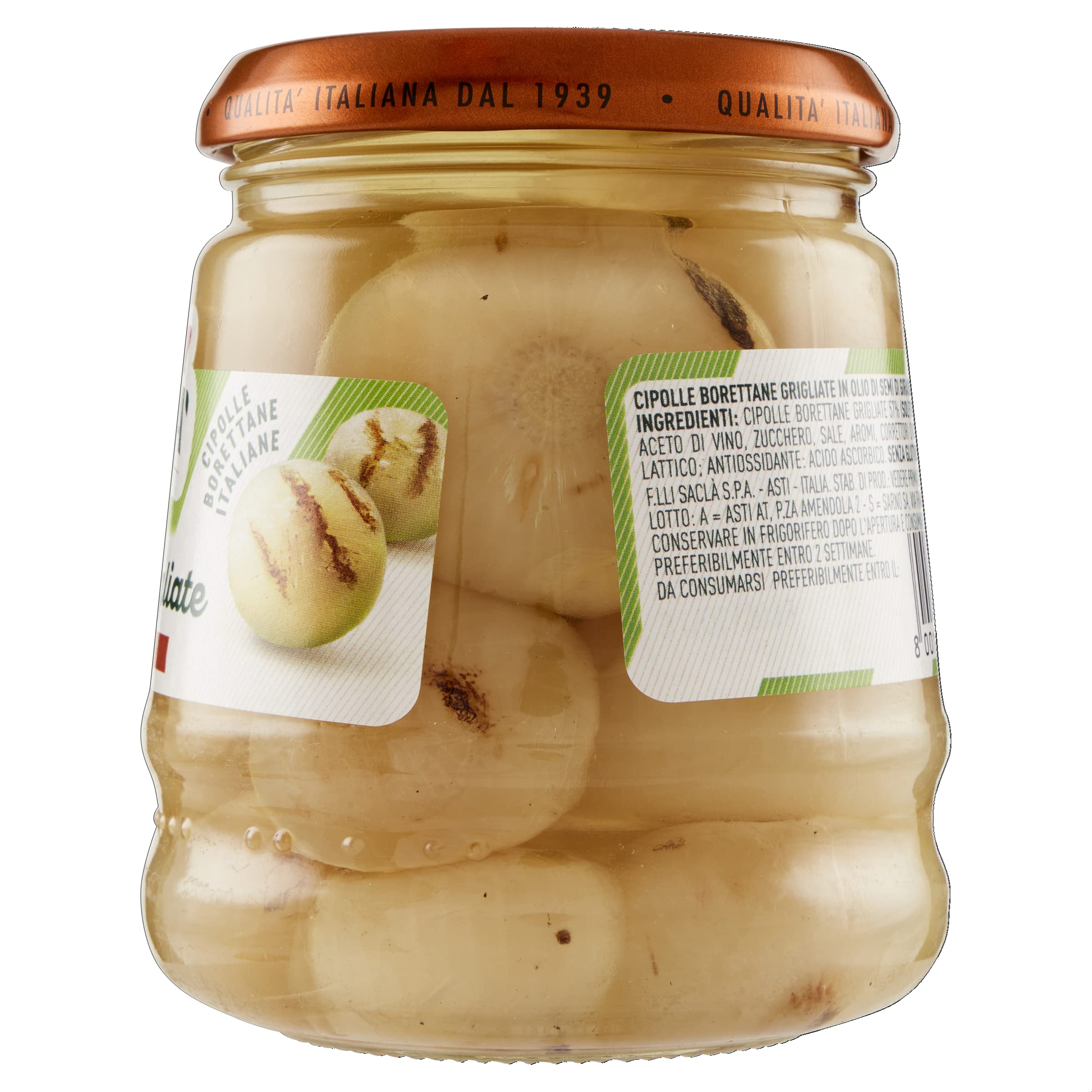 Saclà, Sottoli Grigliati, Cipolle Borettane Grigliate, Ideali per Antipasto, Contorni e per Arricchire i Tuoi Piatti, Vaso Vetro, 280g, Confezione da 12 Pezzi