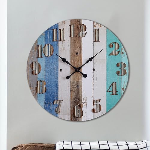 Miniatura 3 de Creative Co-Op Reloj de pared de madera multicolor con números de metal corrugado