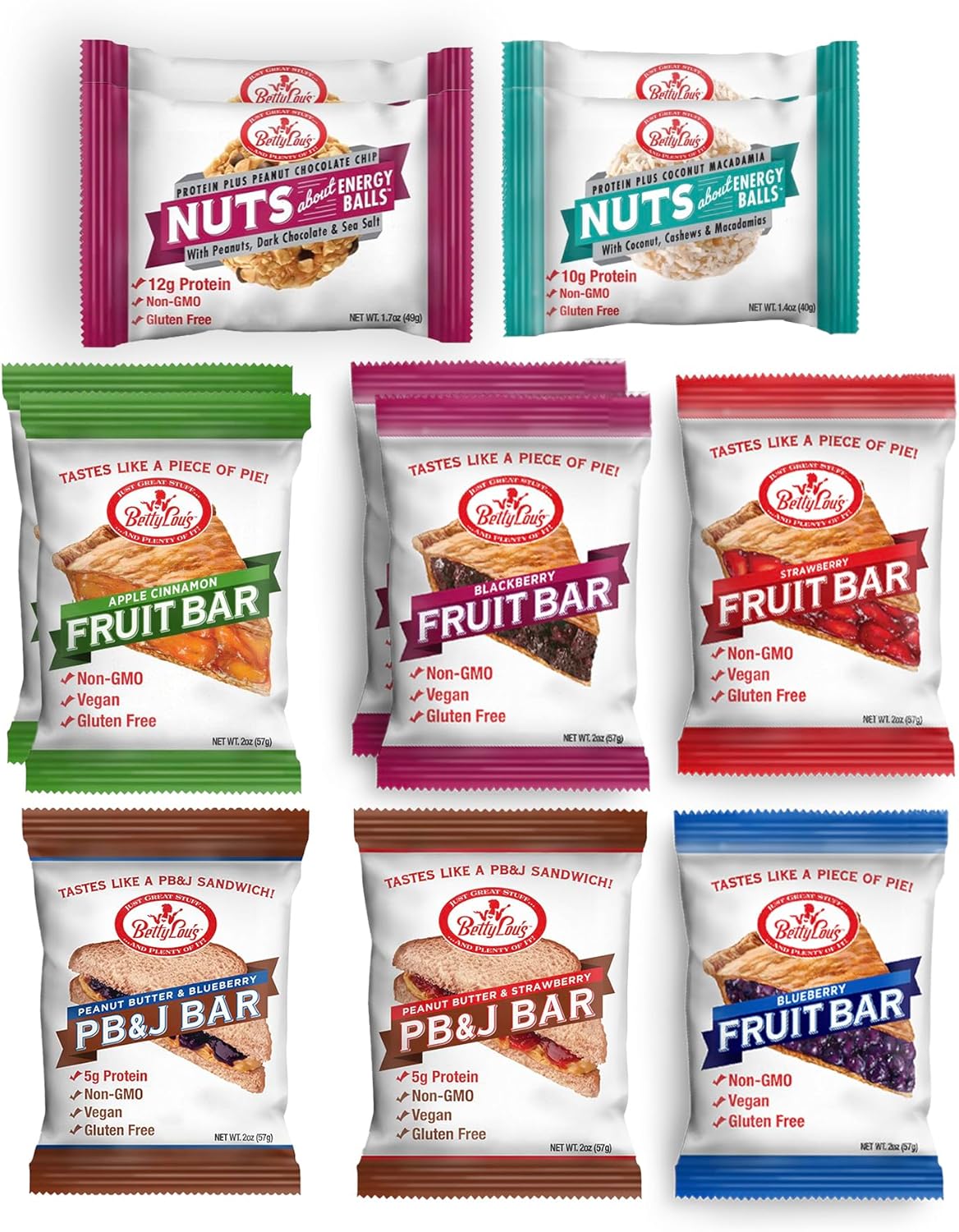 Betty Lou’s Gluten Free Snack Box – Family Favs | Fruit Bars, PB&J Snack Bars and Protein Balls | Non GMO, No Artificial Ingredients | Healthy Snacks Care Package