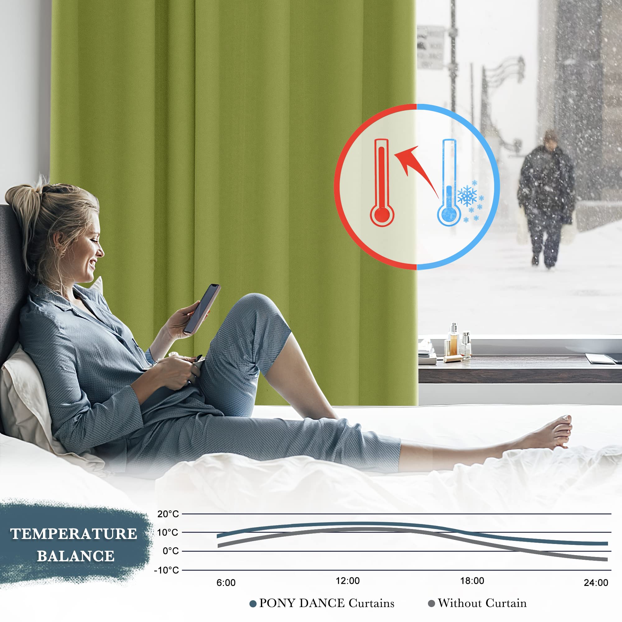 PONY DANCE Tende Cameretta Bambini - Tenda Oscurante da Interno Tende con Anelli Tende Termiche Isolanti per Interni Tenda Camera da Letto Tenda Verde 1 Pezzo L 140 x A 180 cm