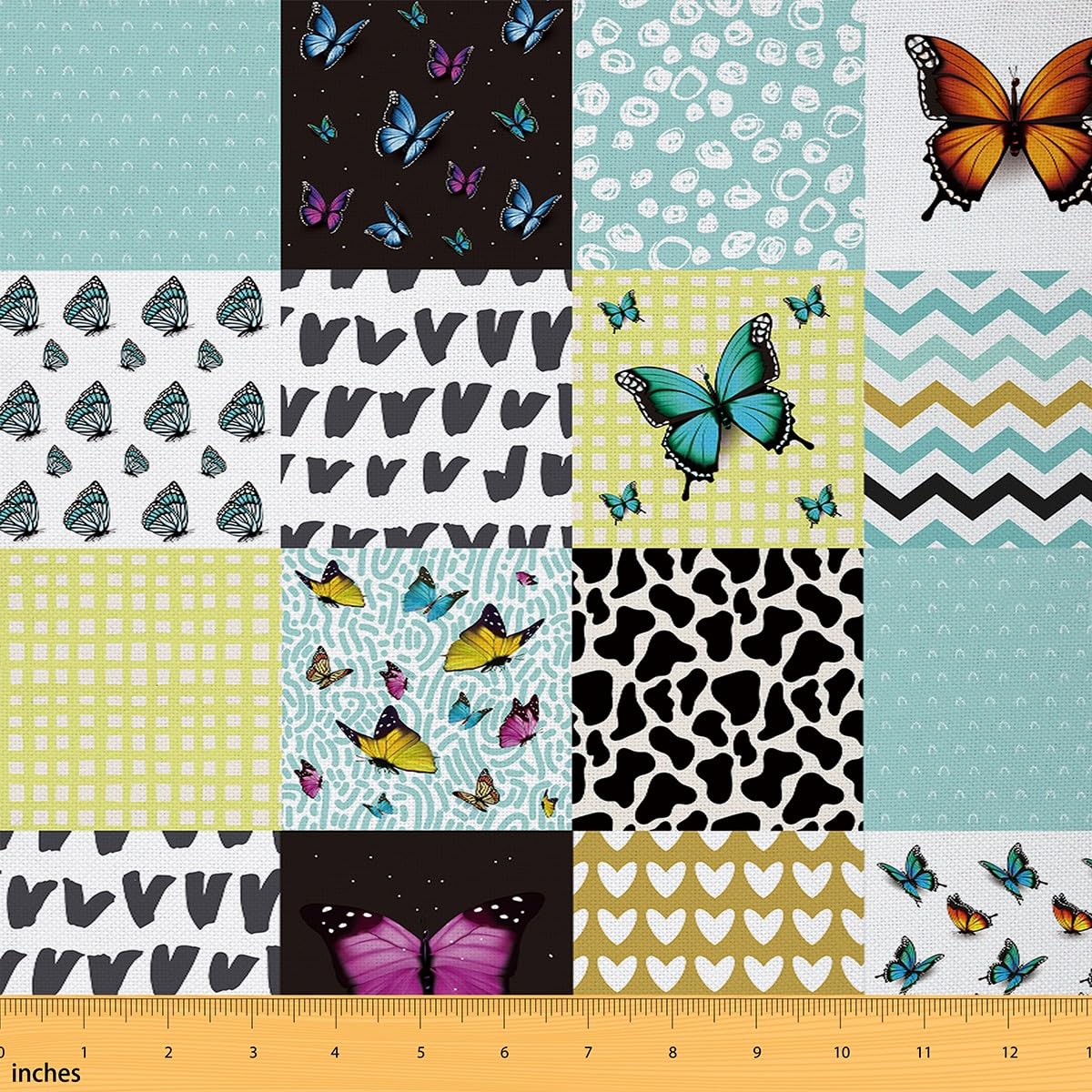 Butterfly Fabric by The Yard Butterflies Print Waterproof Outdoor Fabric Beautiful Butterfly Upholstery Fabric for Chairs Butterfly Floral Plaid Grid Blue Outdoor Fabric 1 Yard (L92*W150cm) — image 1