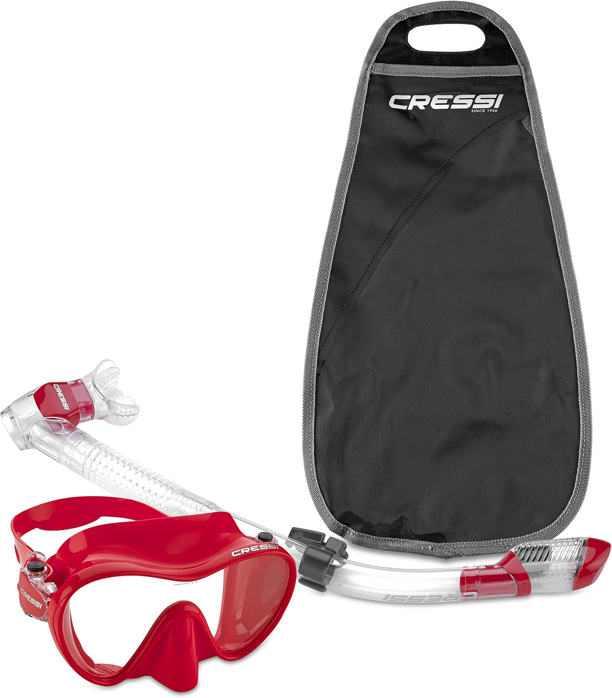 CRESSI Italian Boutique Collection - Tempered Glass Lens Frameless Scuba Snorkeling Dive Mask - Splash Guard Dry Snorkel Set - Designed for Scuba Diving Snorkel and Freediving