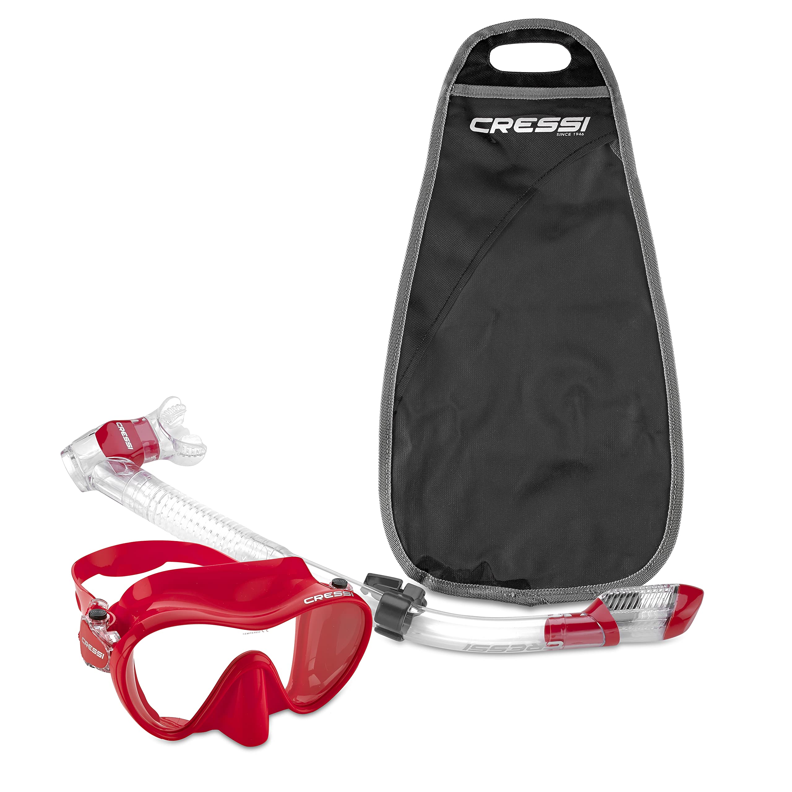CRESSI Italian Boutique Collection - Tempered Glass Lens Frameless Scuba Snorkeling Dive Mask - Splash Guard Dry Snorkel Set - Designed for Scuba Diving Snorkel and Freediving