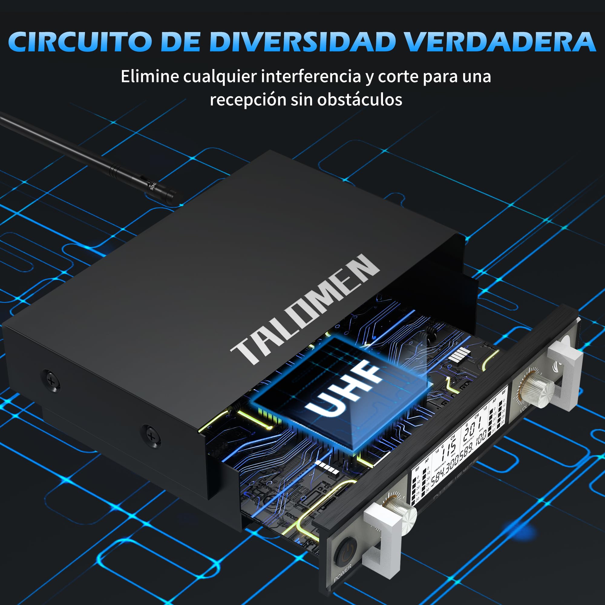 talomen Micrófono Inalámbrico UHF, Set de 2 Micrófonos Dinámicos de Mano de Metal, Auto Scan, Alcance 120 m, Receptor de Doble Canal, Ideal para Canto, Karaoke, Fiestas, DJ, Iglesia – K120 Negro
