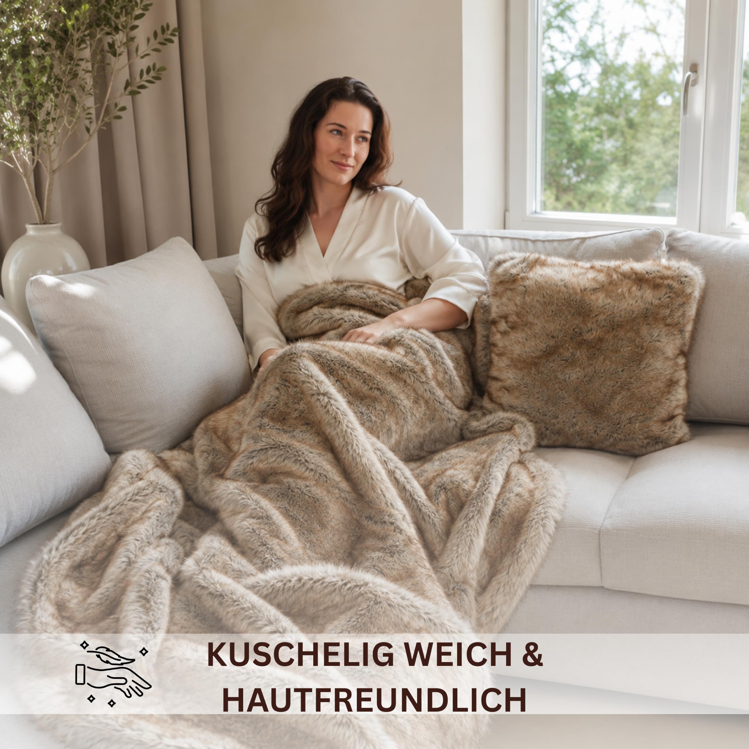 Felldecke, Kuscheldecke Flauschige Pelzdecke, Wendedecke Felloptik, XXL Überwurf für Sofa & Bett, hochwertig rustikale Tagesdecke (Braun/Wolf/Simba, 150 x 200 cm)