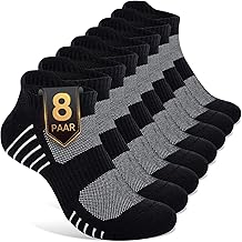 FALARY 8 Paar Sportsocken Herren Damen, Atmungsaktive Sneaker Socken aus Baumwolle, Kurz Gepolsterte Laufsocken und Wandersocken