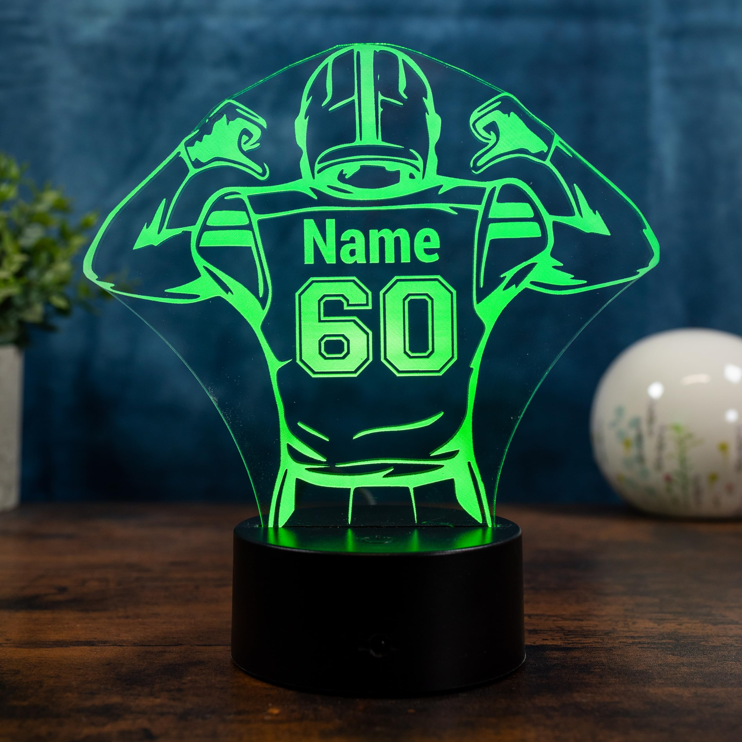 Football Lampe personalisiert – American Football Spieler Geschenk mit Name & Nummer, LED Nachtlicht Football, Sport Geschenk Spieler, Kinderzimmer Deko Licht
