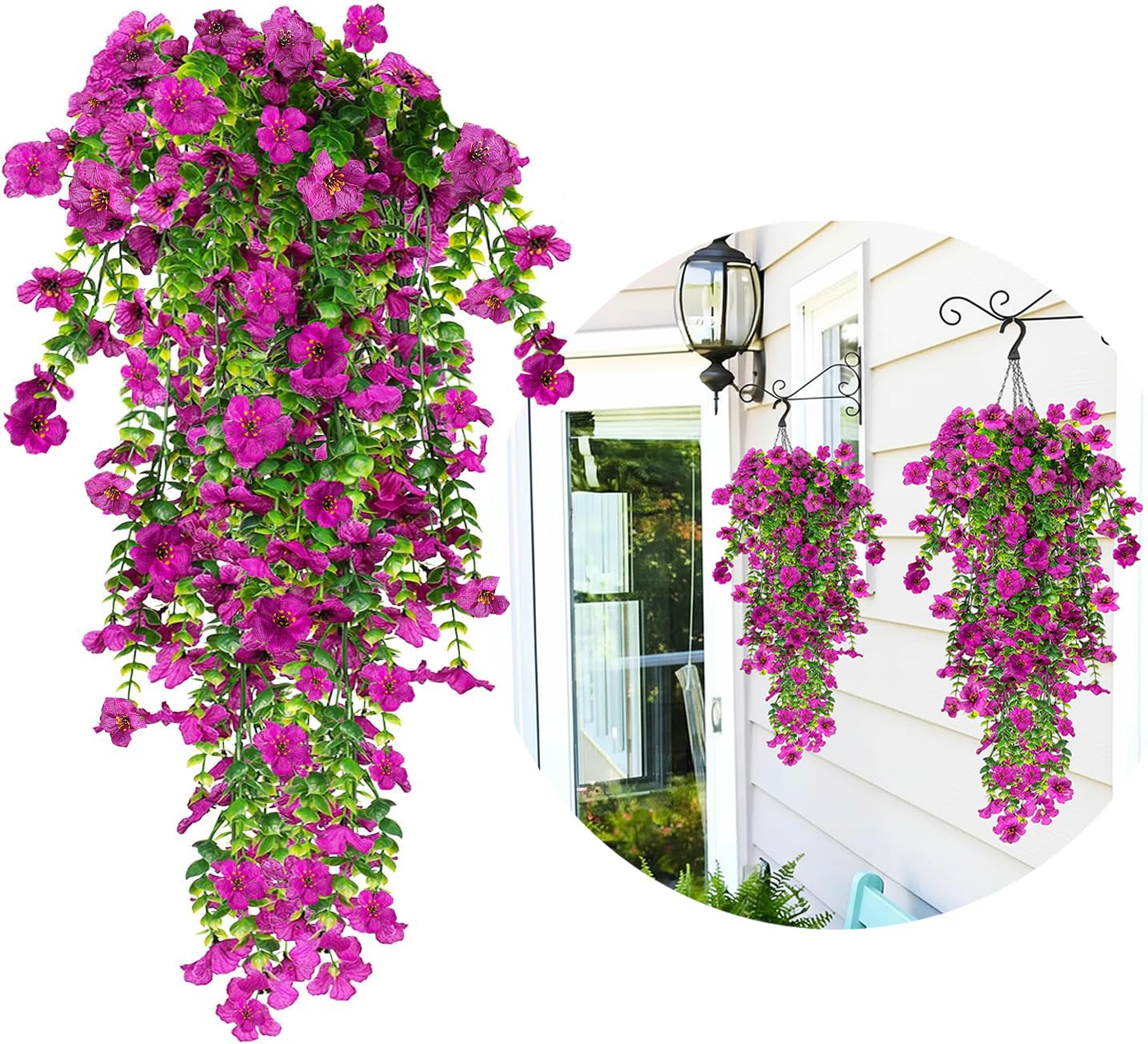 4 Piezas de Flores Artificiales Colgantes Exteriores, 77cm A Los Rayos UV Resistentes Artificiales Plantas para Jardines, Balcones, Patio, Paredes, Inicio Cocina Decoración (Morado)