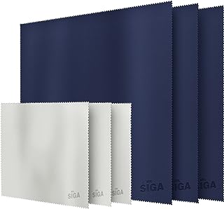 MR.SIGA Chiffons de Nettoyage en Microfibre pour Verres, Lunettes, Écrans de Télévision, Tablettes et Polissage Porcelaine Argentée, 3 en Bleu Marine, 40,6 x 40,6 cm, 3 en Gris, 15 x 18 cm