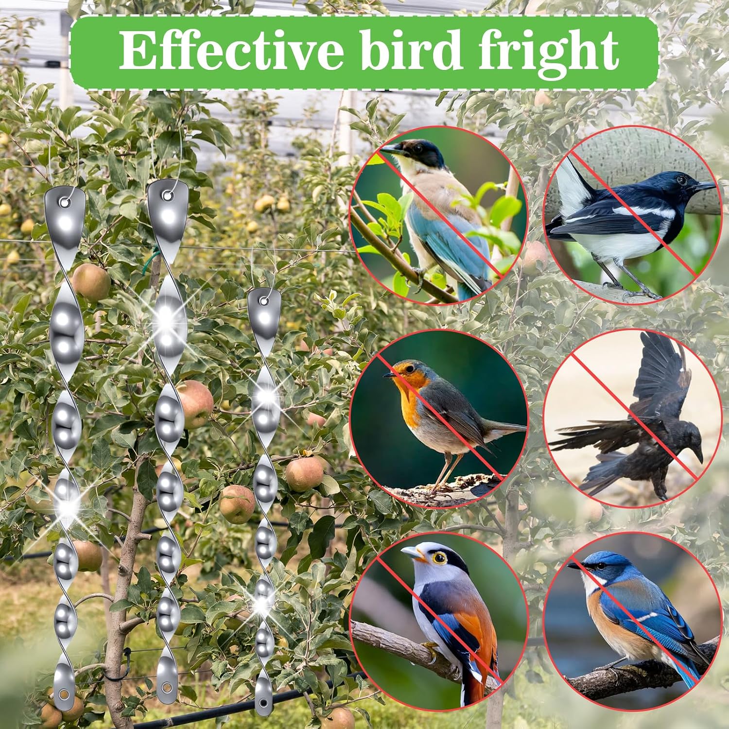 8Pcs Woodpecker Bird Scare Devices, Weather-Resistant Reflective Rods with Spiraling Light Flashes, Reflective Scare Rods Control Device to and Woodpecker Away from Trees, Porch