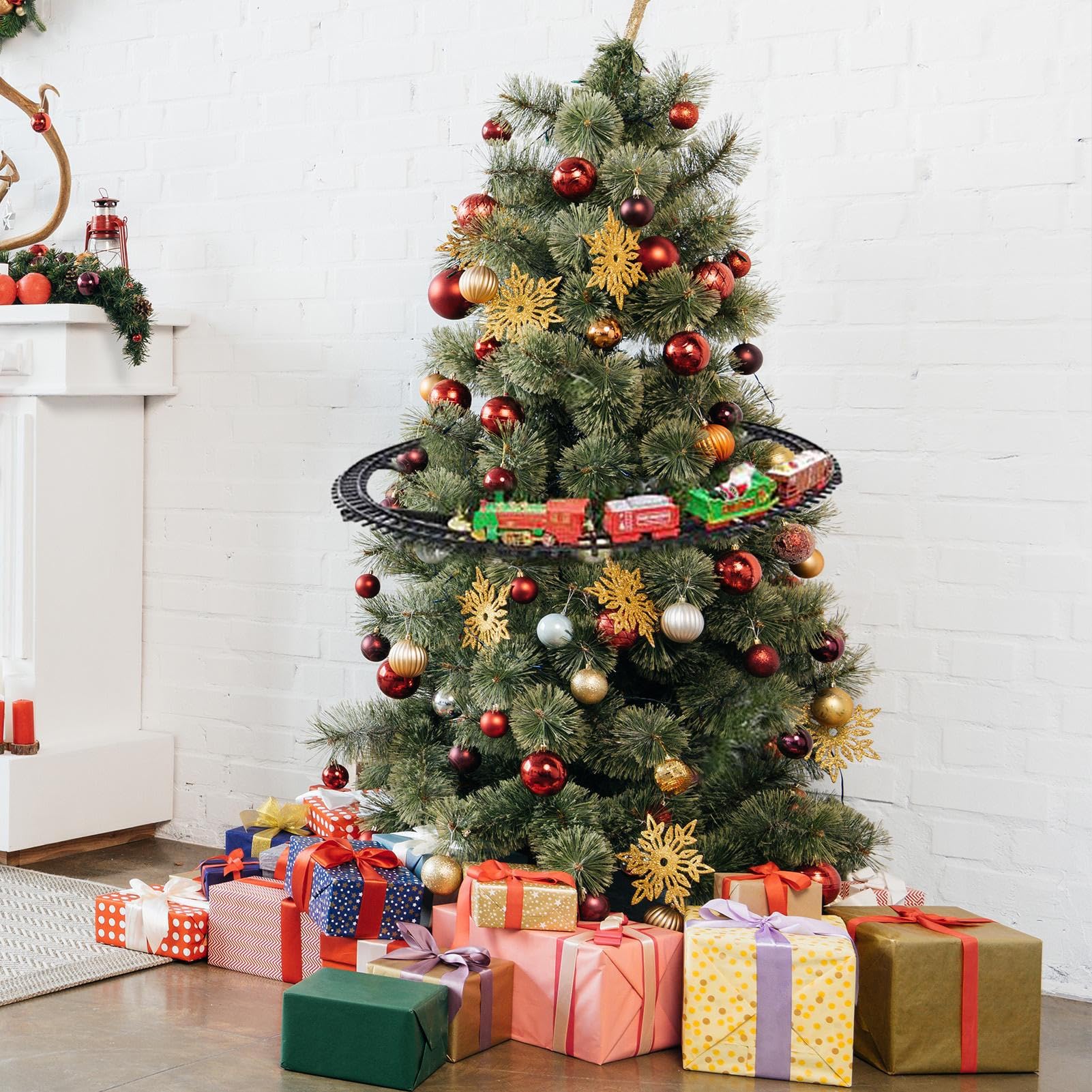 Pequeño Set de Tren de Navidad Decoración Estacional con Sonido y Luz