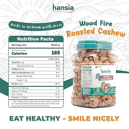 Miniatura 2 de Hansia Superfood - Anacardos orgánicos de madera seca entera tostados al fuego con sal marina sin OMG con piel bocadillo sin aceite rico en