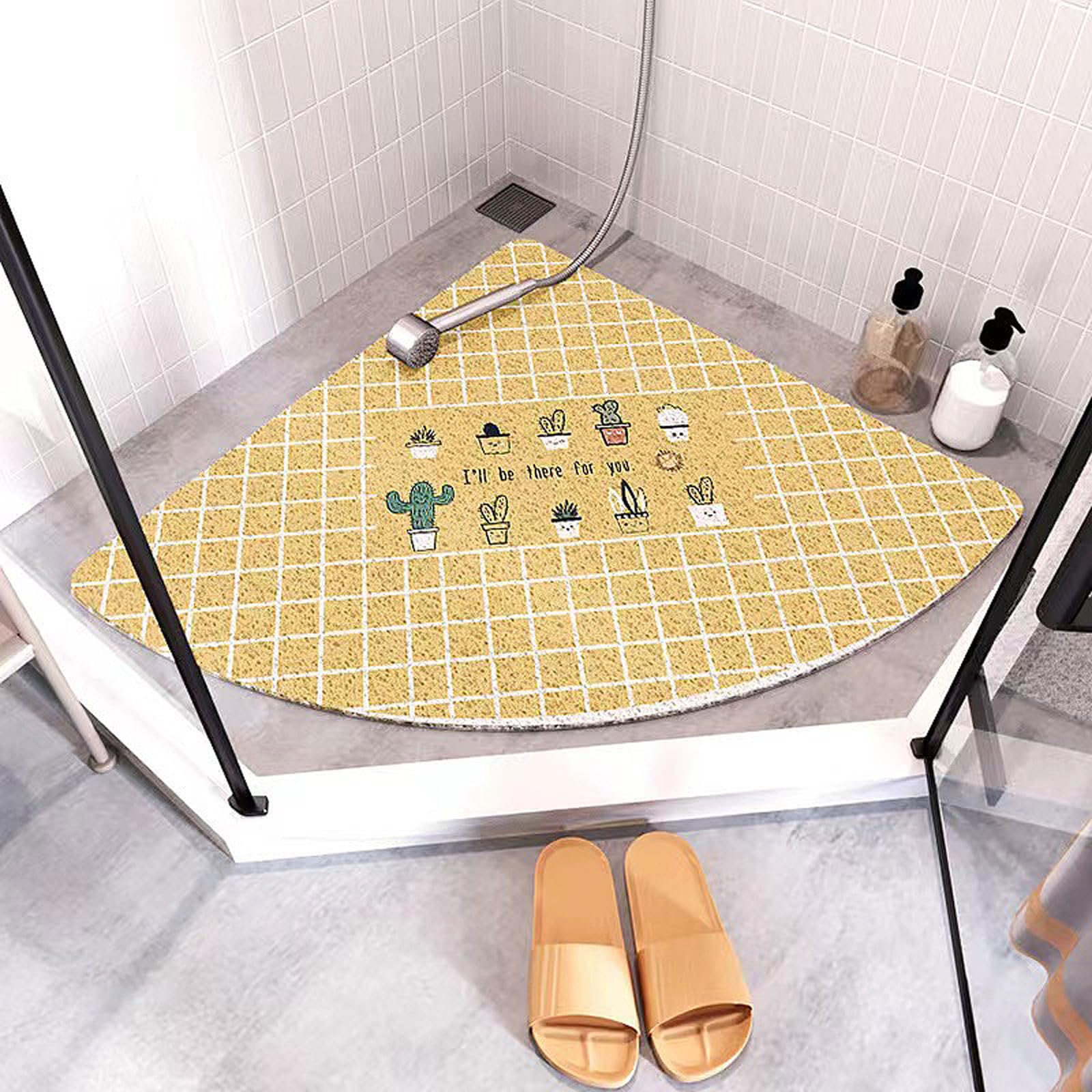 Enigmaire Sector Loofah Shower Mat,Corner Shower Mat,Triangle Shower Mats,Quadrant Sector Safety Mats,Anti Mould Shower Mats,Bath Mat Non Slip,Anti-Bacterial,Washable,Quick-Drying,For Bathroom Floor