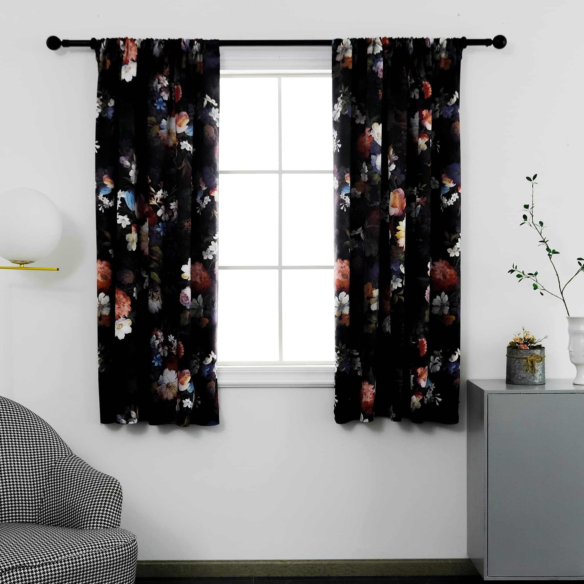 HMS Happy Memories Rod Pocket Window Curtains, Thermal Insulated Room Darkening Curtains，Blackout Floral Style Drapes Window Curtain 2 Panels for Living Room Bedroom Kitchen (Tape 1, 52" x 63")
