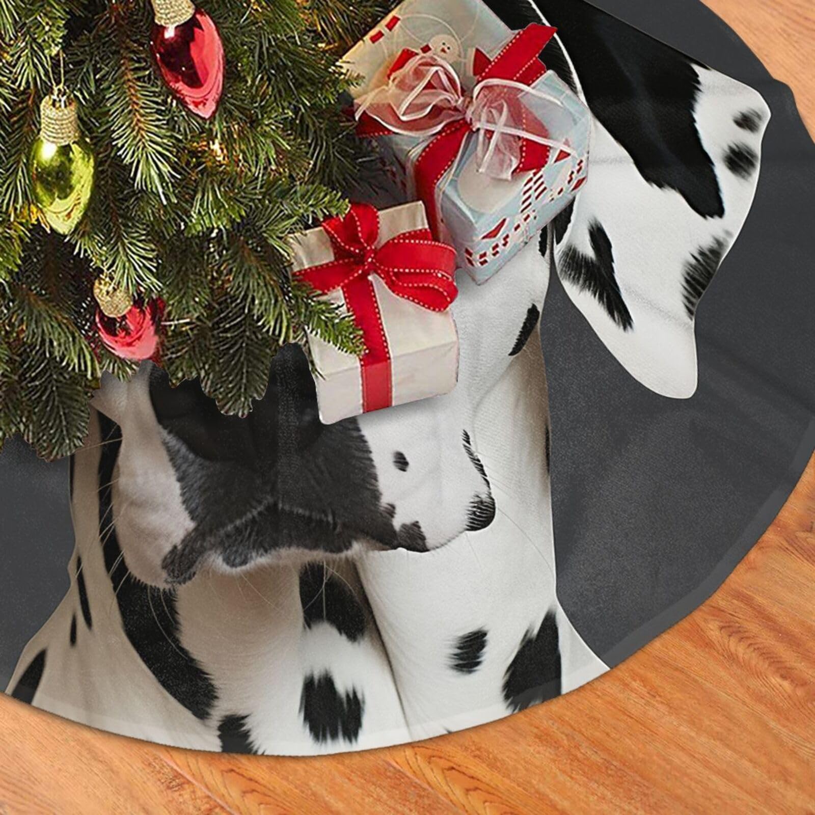 Fodpand Black Dalmatian Christmas Tree Skirt 36" Velvet Xmas Tree Skirt Mat Rustic Christmas Tree Mat Cover Winter Xmas Tree Collar For Indoor Outdoor Christmas Decorations