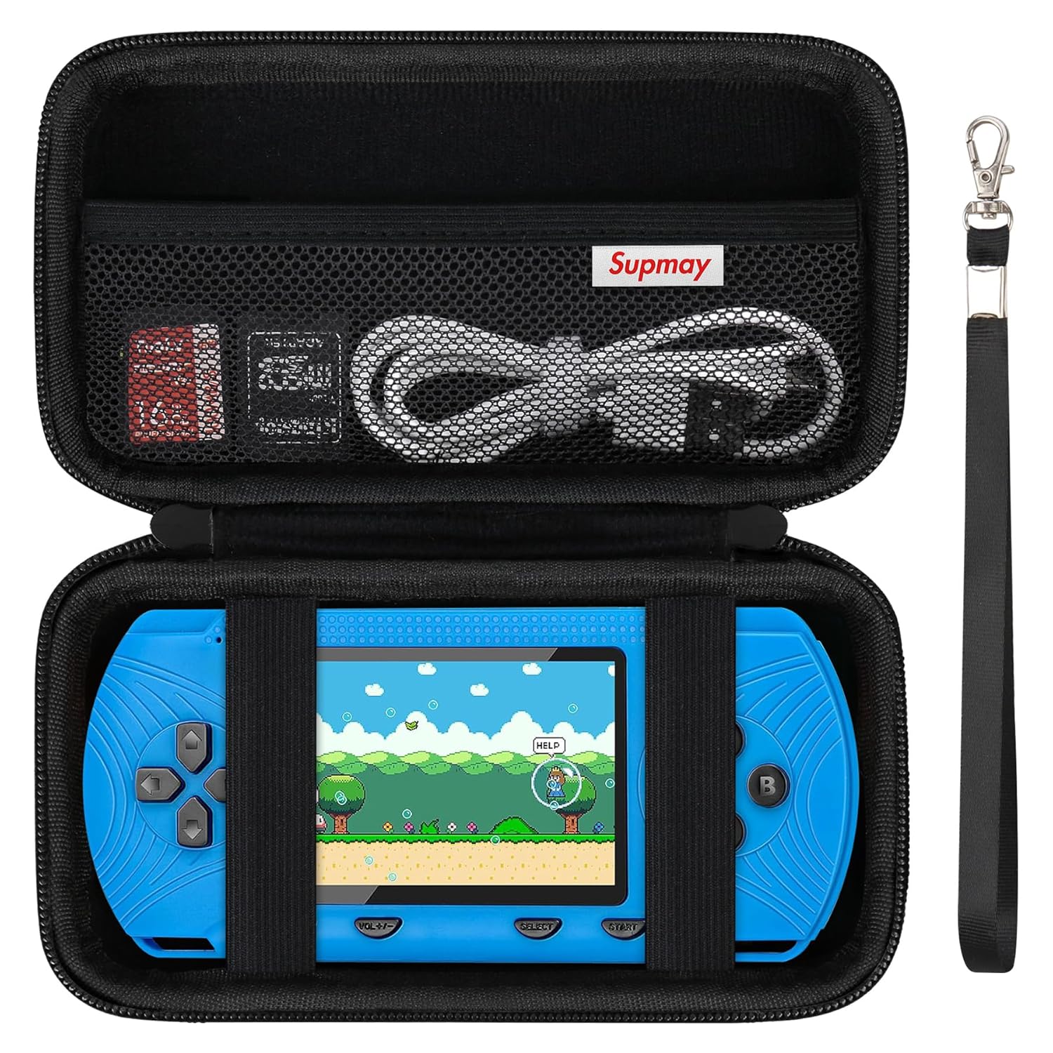 Supmay Carrying Case for GAMPLAE Handheld Game for Kids, 258 Retro Video Games Portable Gaming Player Storage Holder Travel Bag with Mesh Pocket for 3 Game Cards, Earphone,USB Cable, Black