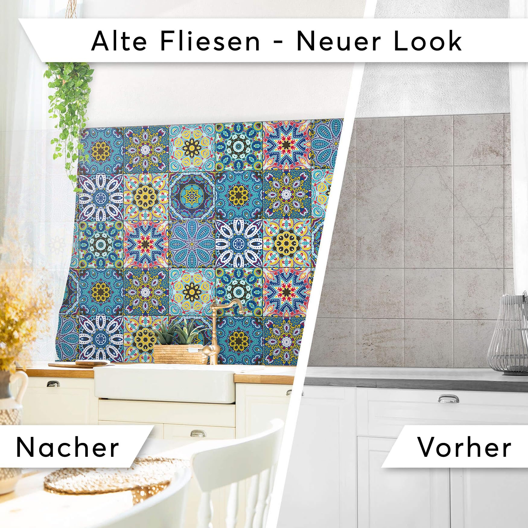 CREATISTO Fliesenaufkleber Fliesenfolie Mosaikfliesen - Hochwertige Aufkleber Sticker für Fliesen I Stickerfliesen - Mosaikfliesen für Küche, Bad, WC Bordüre (15x15 cm I 27 -Teilig)