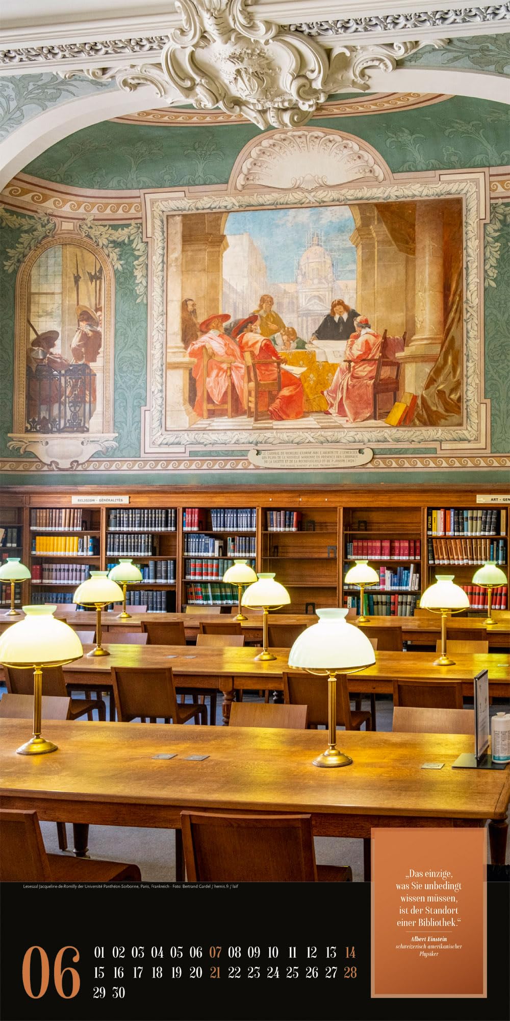Lust am Lesen Literatur-Kalender 2026 | Stilvoller Literarischer Kalender im schlanken Hochformat (33x66 cm) | Bibliotheken-Motive mit Zitaten