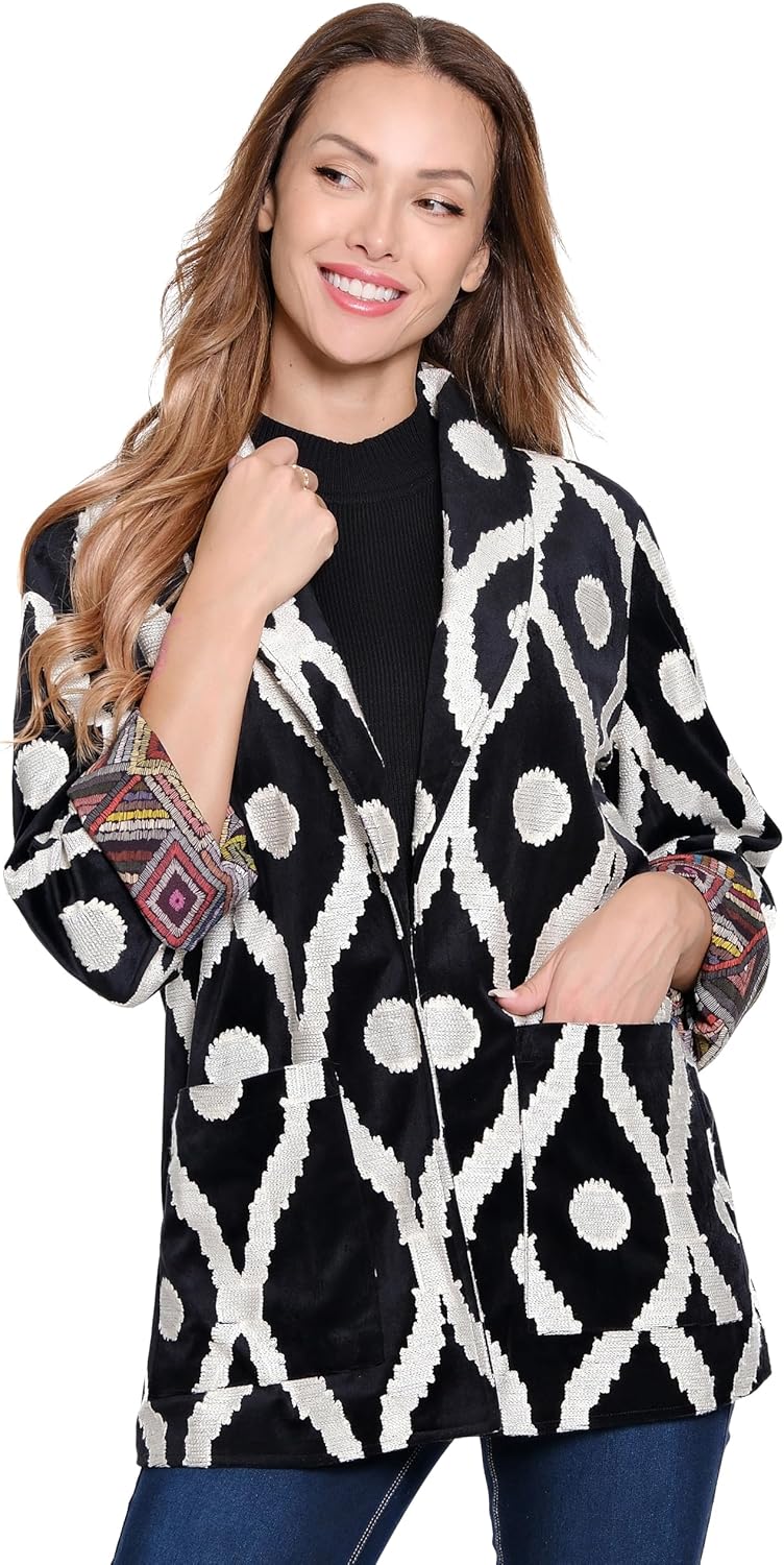 John-Mark womens Tapestry Open Front Oversized Jacket