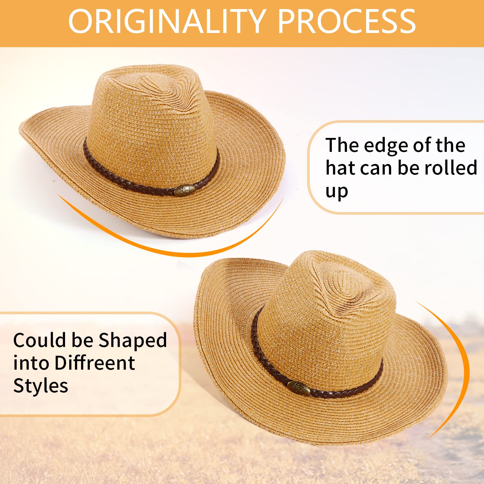 GEMVIE Strohhut für Damen,Sonnenhut mit Muschelband+UPF50,verstellbar,für den Sommer,Fedora Trilby