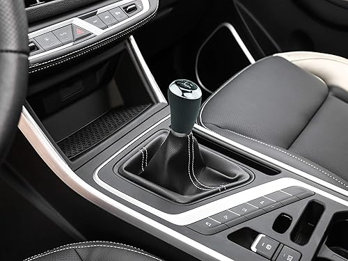 Miniatura 3 de Abfer Pomo de palanca de cambios de cuero de 5 velocidades, palanca de cambios para manija de automóvil, apta para la mayoría de vehículos de motor
