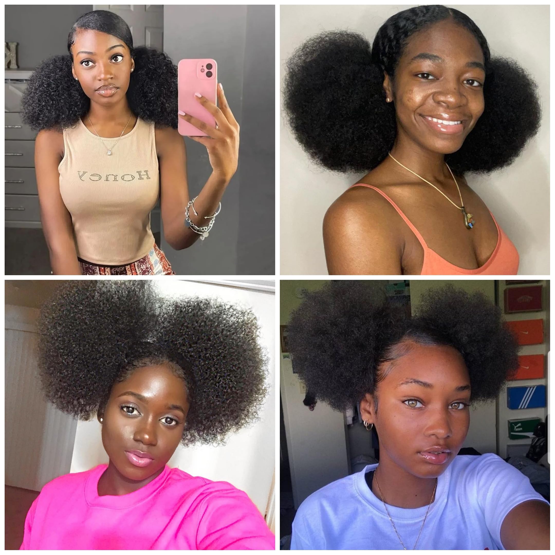 2Pcs Afro Puff Drawstring Ponytail Extensoin Human Hair Ponytail for Black Women Girls Kids Children Large Size Natural Black Kinky Curly Hair Puffs Fake Bun Updo Chignon Hair Pieces 8 Inch 50g - Image 3