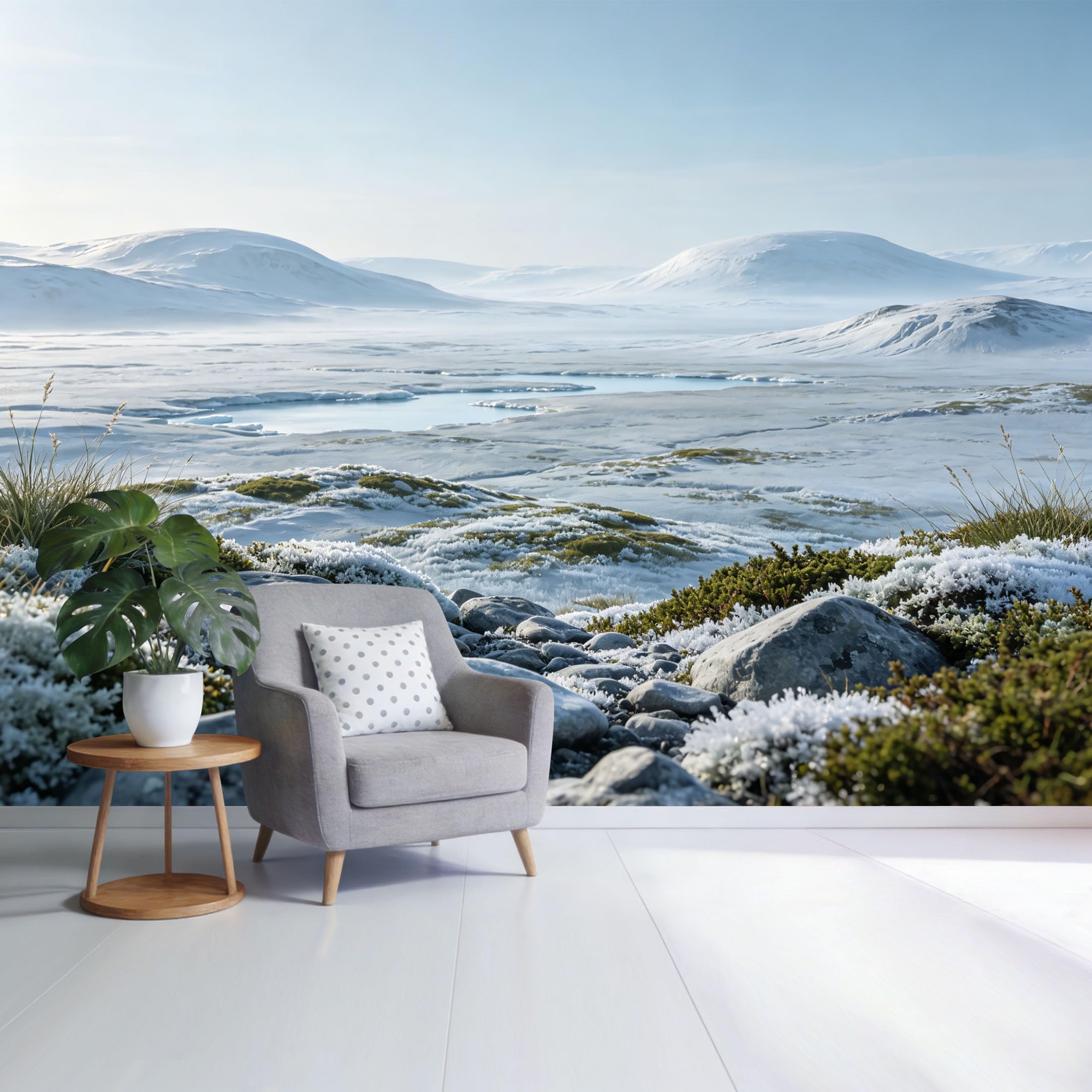 Custom Size Wall Mural Snowy Mountain Lake Landscape Frosted Rock Meadow Scenic View SelfAdhesive Wall Fabric Removable Wallpaper for Home Office Decor