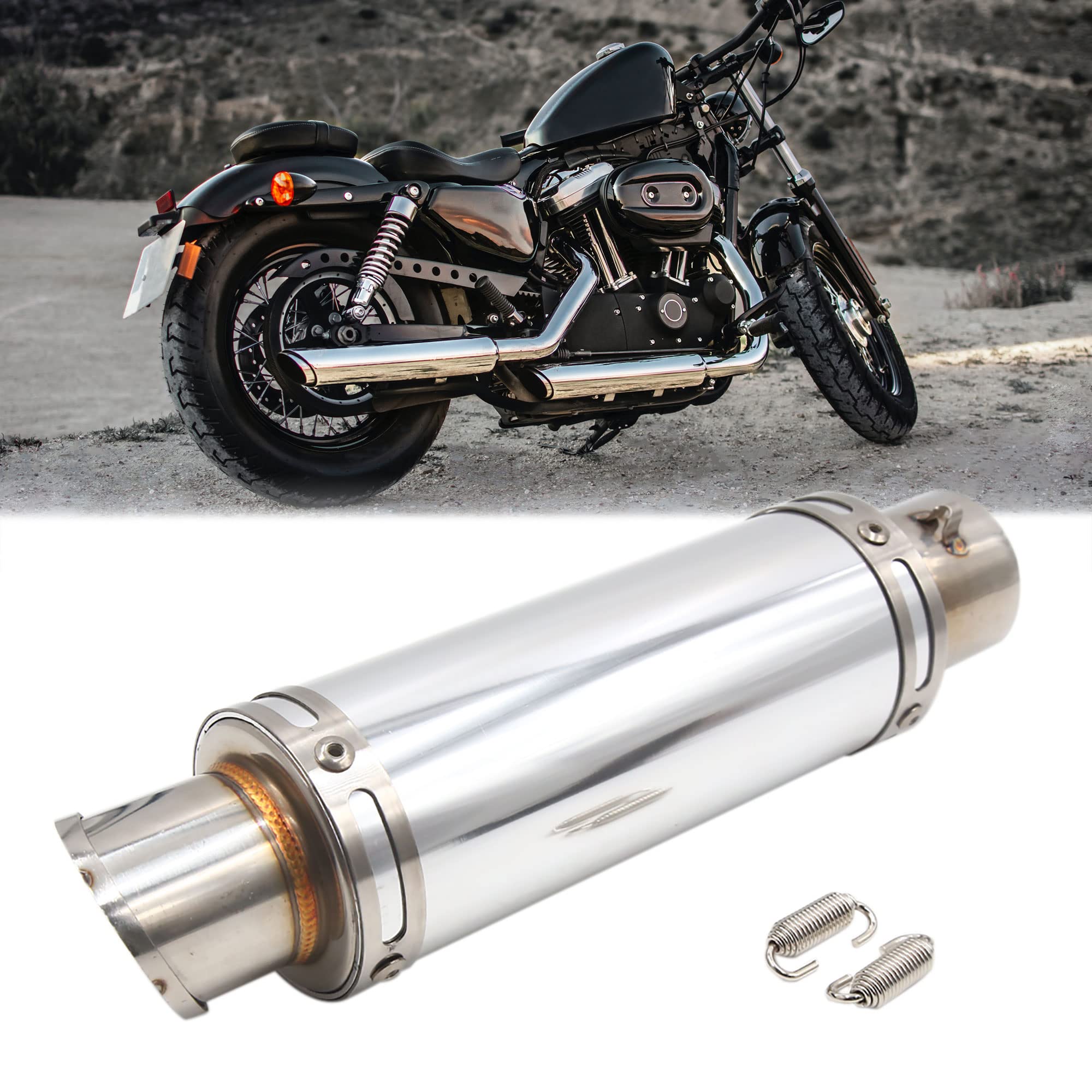 sourcing map 51mm Einlass Dmr Edelstahl Motorrad Auspuff Schalldämpfer Spitze Silber Ton DE de