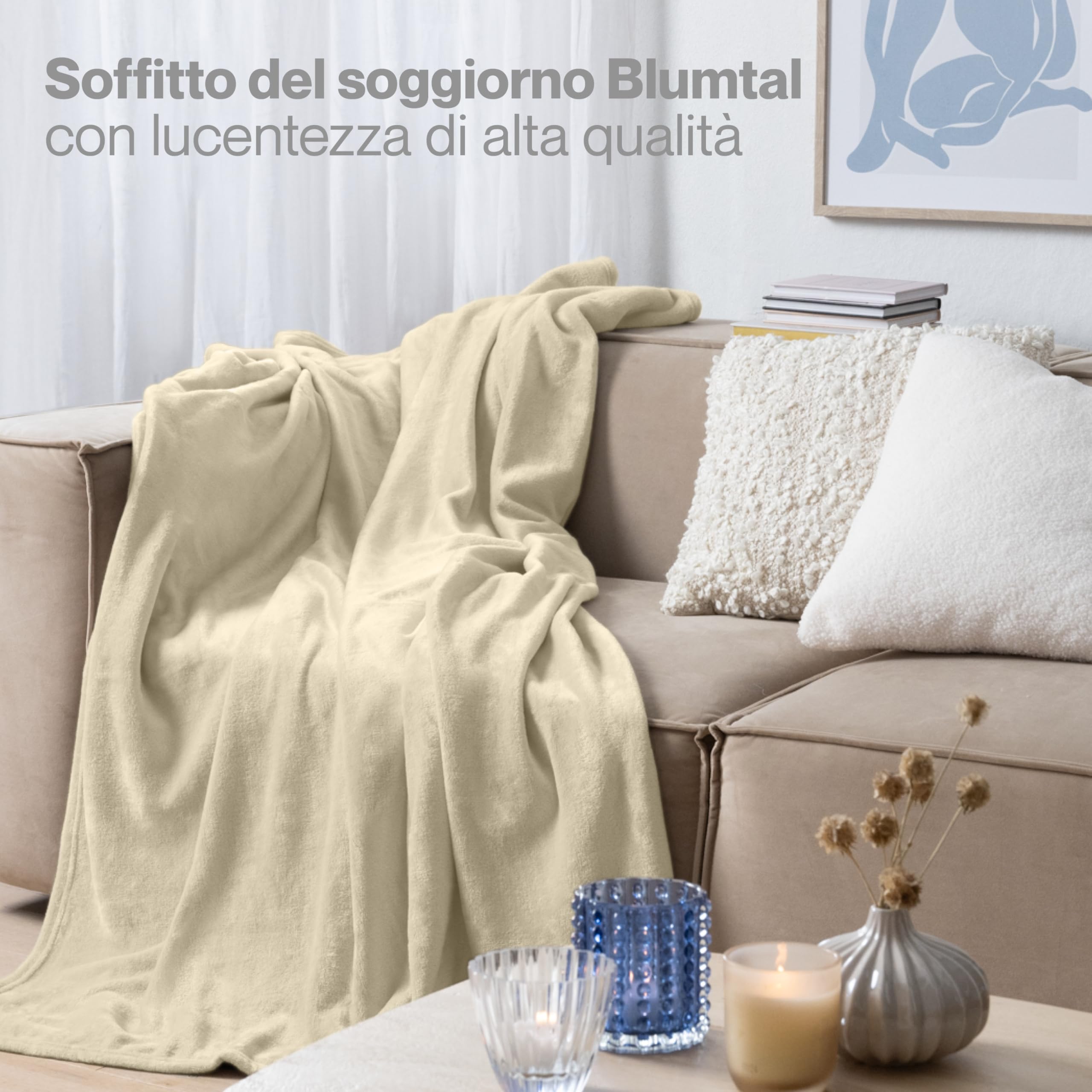 Blumtal Coperta Pile 270x230cm - Coperta Plaid divano super morbida - Coperta Divano certificata OKEO-Tex - color sabbia